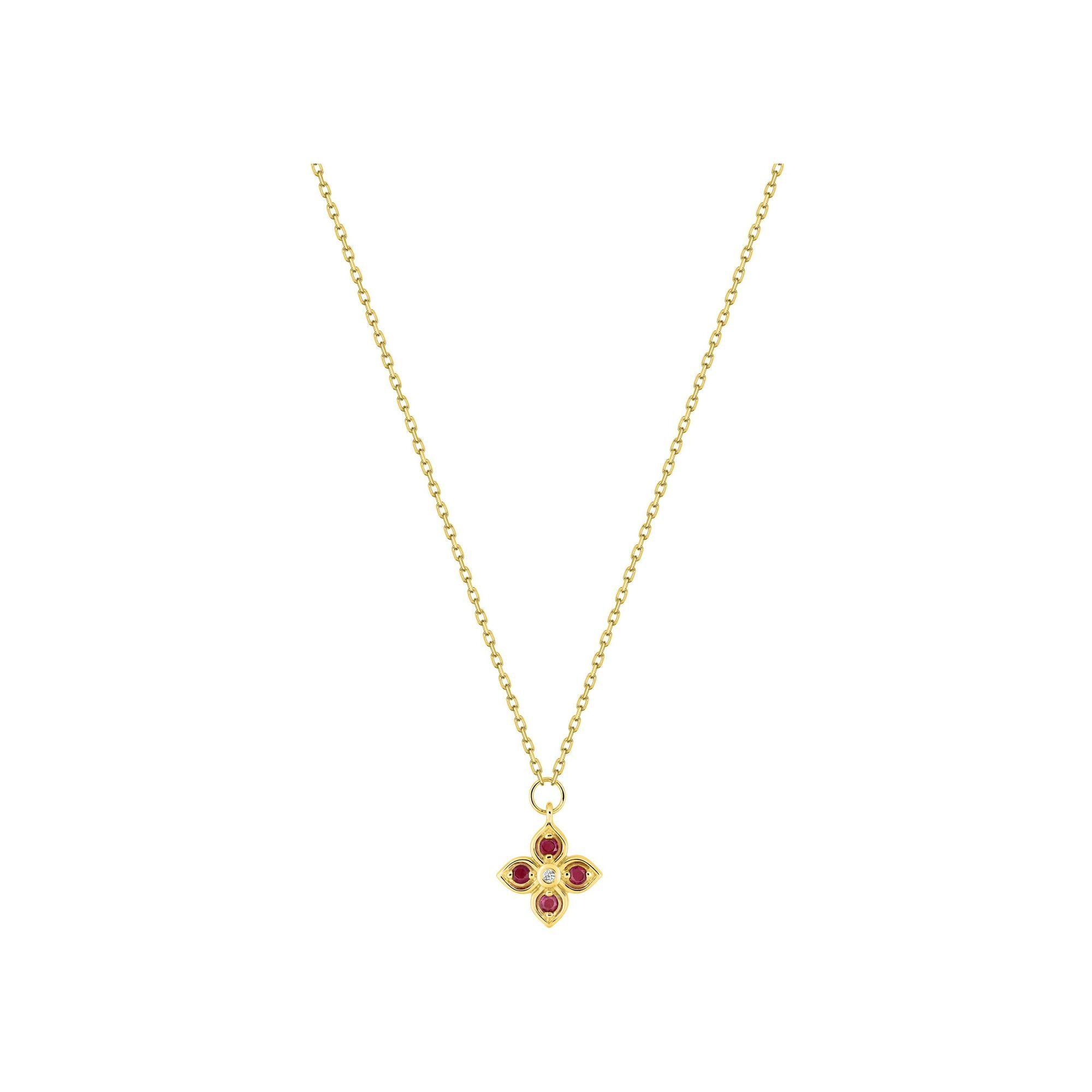 Collier en or jaune, rubis et diamant 0.01ct