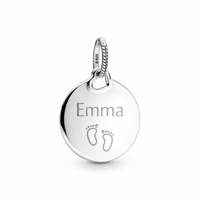 Charm Pandora Pendentif Plaque Ronde Gravable en argent  vue 2