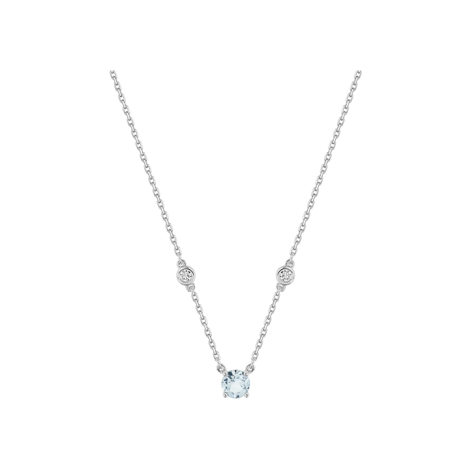 Collier en or blanc, aquaprase et oxyde de zirconium