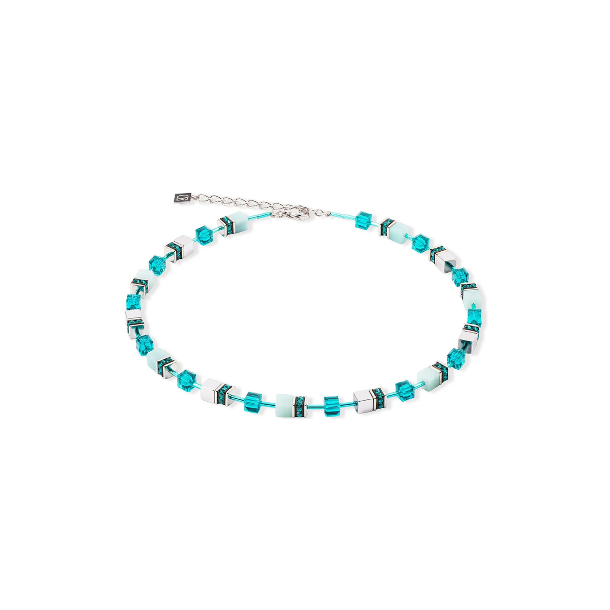 Collier Coeur de Lion GeoCUBE Iconic Precious en acier, amazonite, cristaux Swarovski et hématite et strass