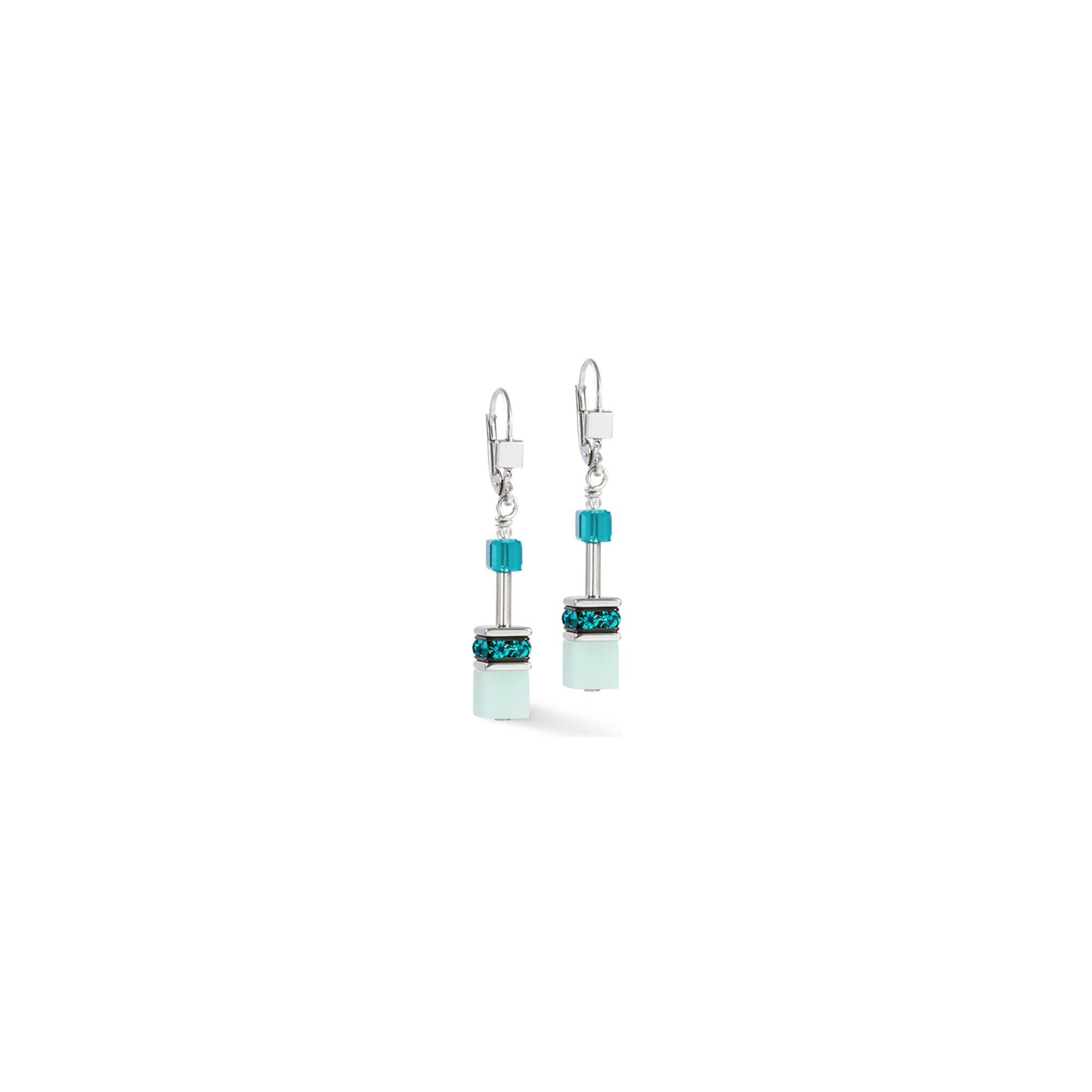 Boucles d'oreilles Coeur de Lion GeoCUBE Iconic Precious en acier, amazonite, cristaux Swarovski et strass