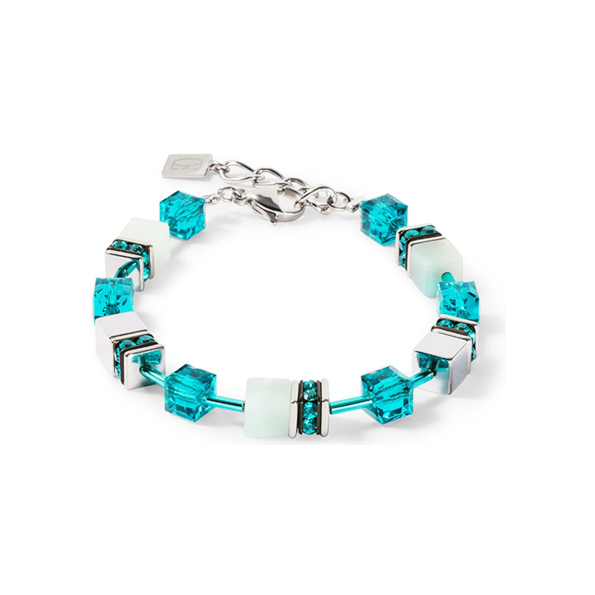 Bracelet Coeur de Lion GeoCUBE Iconic Precious en acier, amazonite, cristaux Swarovski et hématite et strass