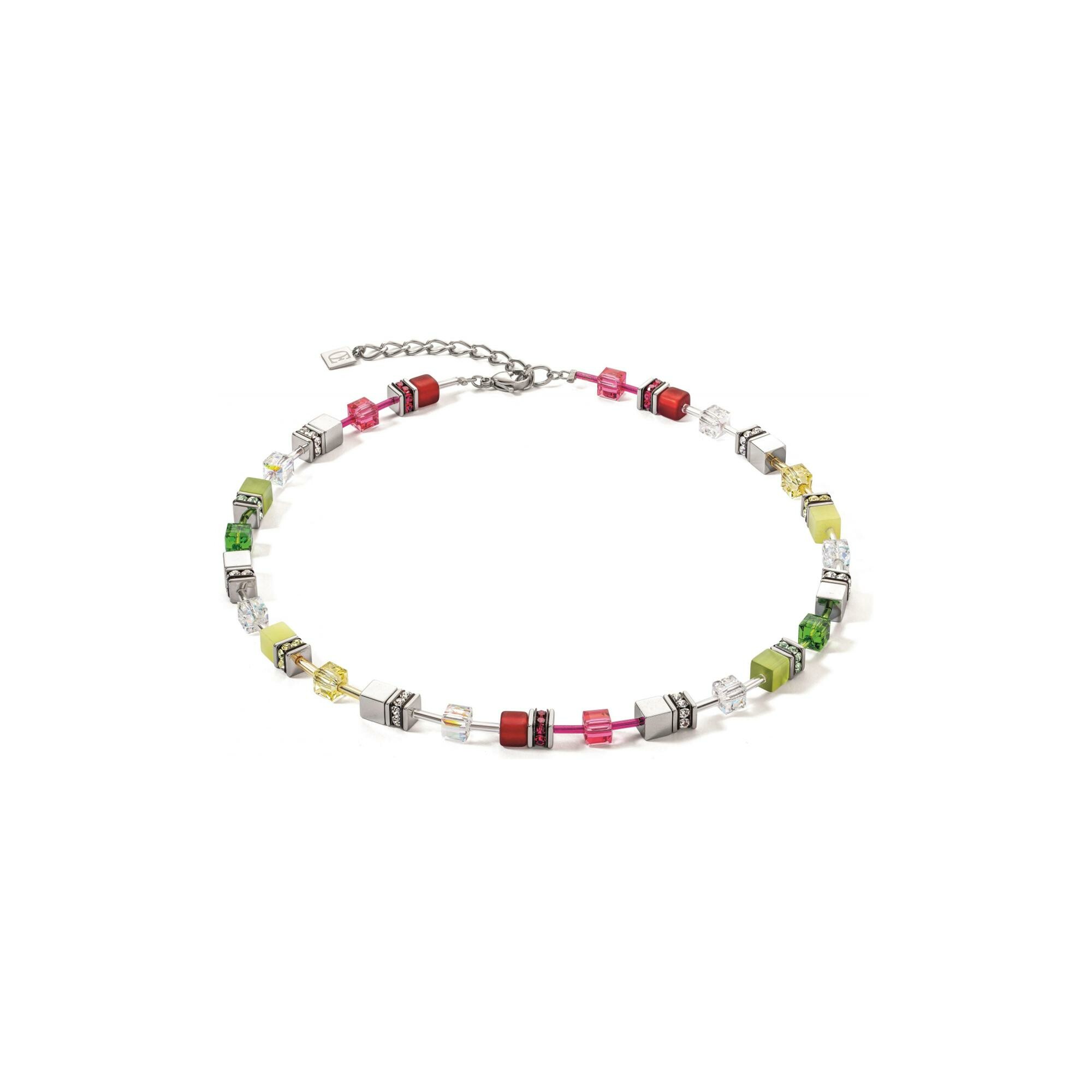 Collier Coeur de Lion GeoCUBE Iconic en acier, cristaux Swarovski, hématite et oeil de tigre, polaris, strass et verre