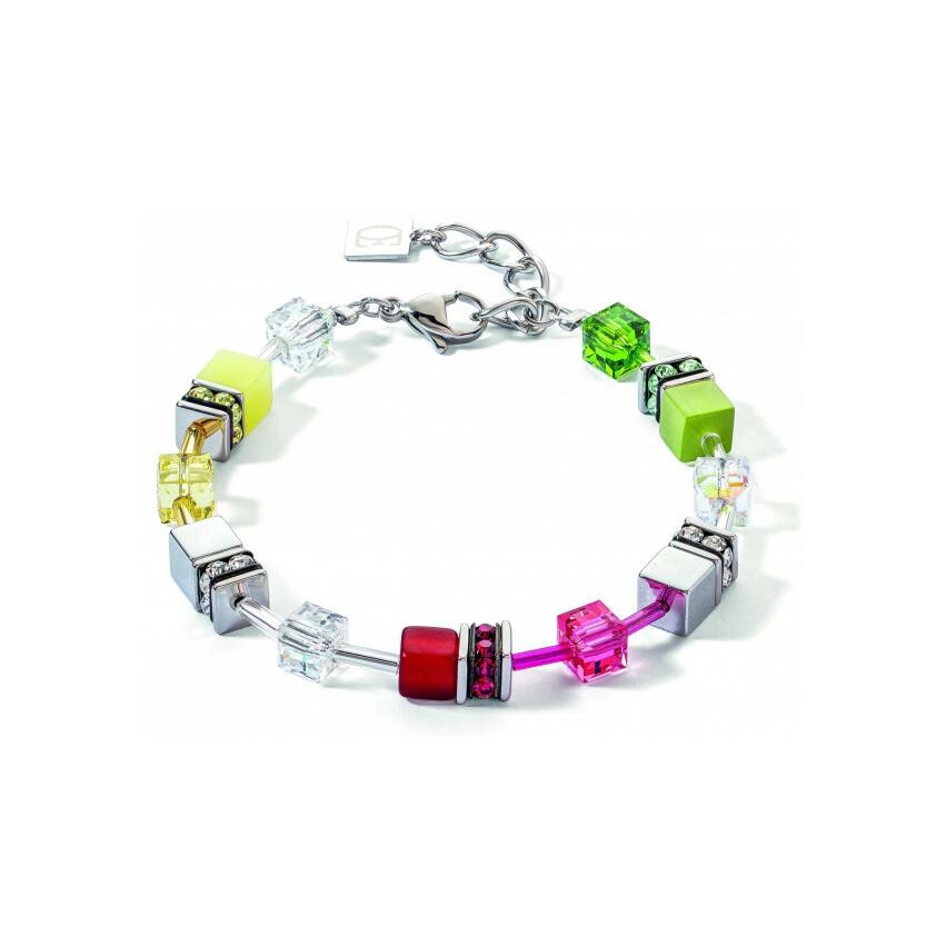 Bracelet Coeur de Lion GeoCUBE Iconic en acier, cristaux Swarovski, hématite et oeil de tigre, polaris, strass et verre