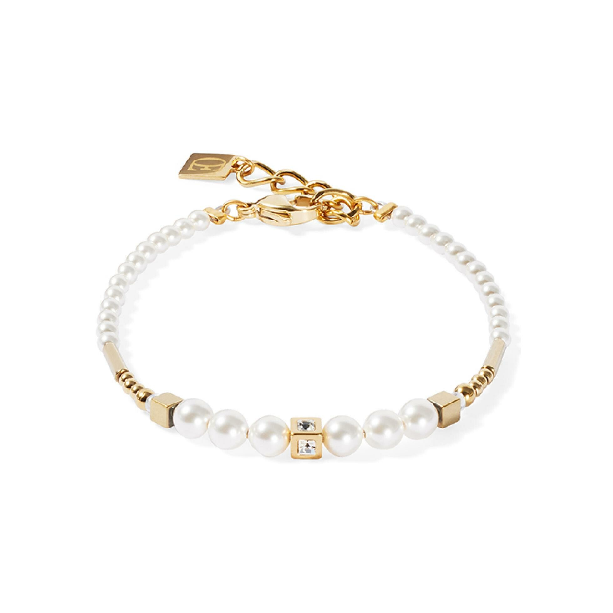 Bracelet Coeur de Lion Shimmering Princess Pearls en acier doré, perles de cristal et hématite