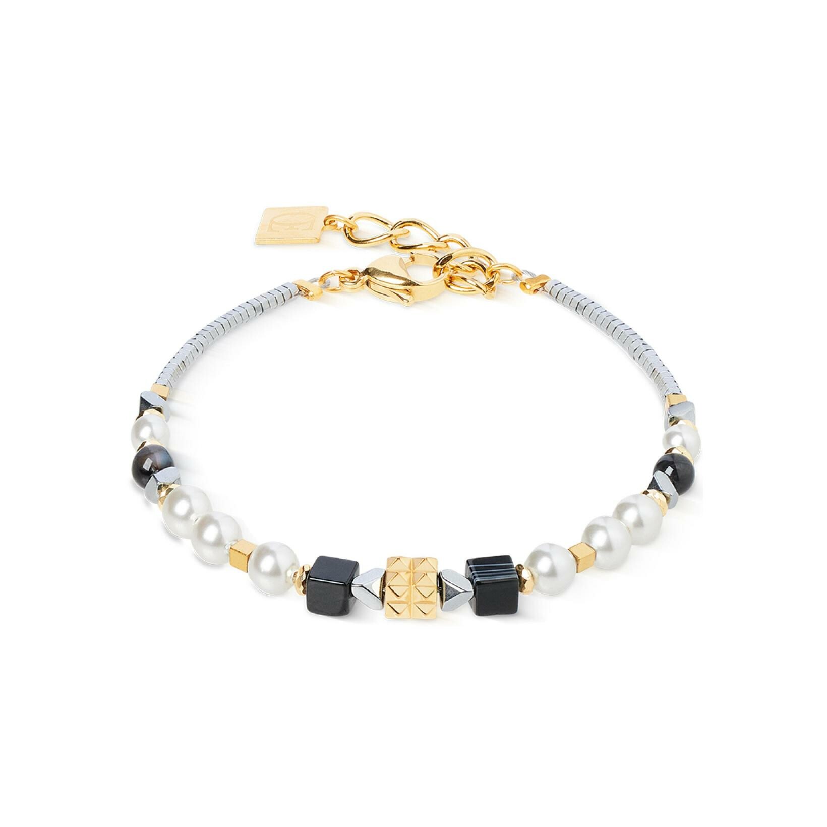 Bracelet Coeur de Lion Modern Elegance Spikes en acier doré, onyx, cristaux Swarovski et hématite