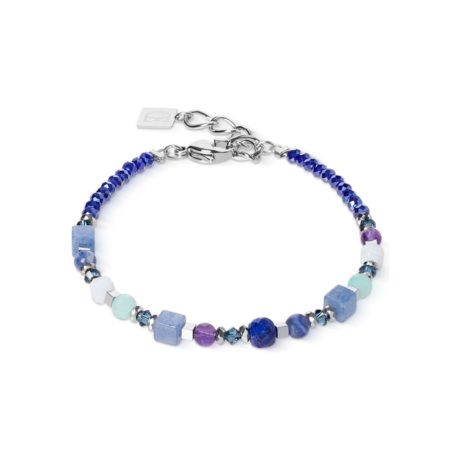 Bracelet Coeur de Lion Shape Mix Spikes en acier, lapis lazuli, Calcédoine et amazonite, sodalite, aventurine bleu, agate, cristaux Swarovski et verre