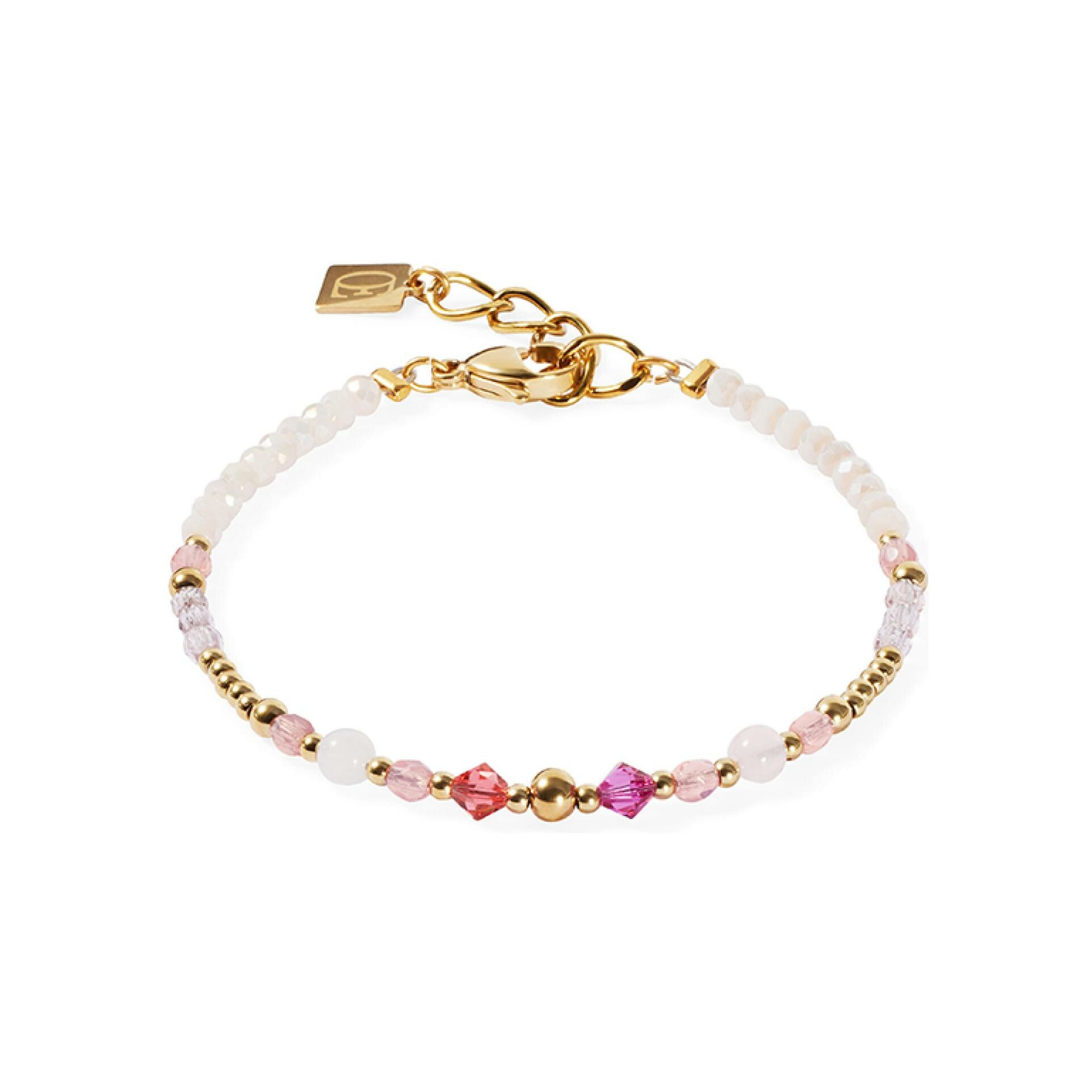 Bracelet Coeur de Lion Golden Sphere Shape Mix en acier doré, quartz rose, cristaux Swarovski et verre