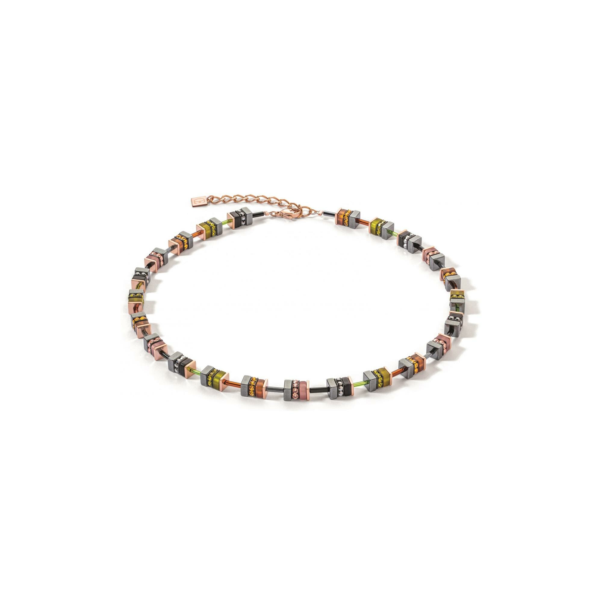 Collier Coeur de Lion Sparkling Classic Elements en acier, métal doré rose, strass, hématite et polaris