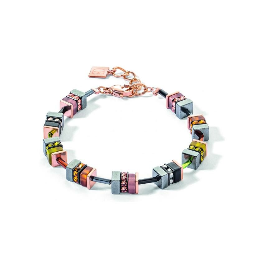 Bracelet Coeur de Lion Sparkling Classic Elements en acier, métal doré rose, strass, hématite et polaris