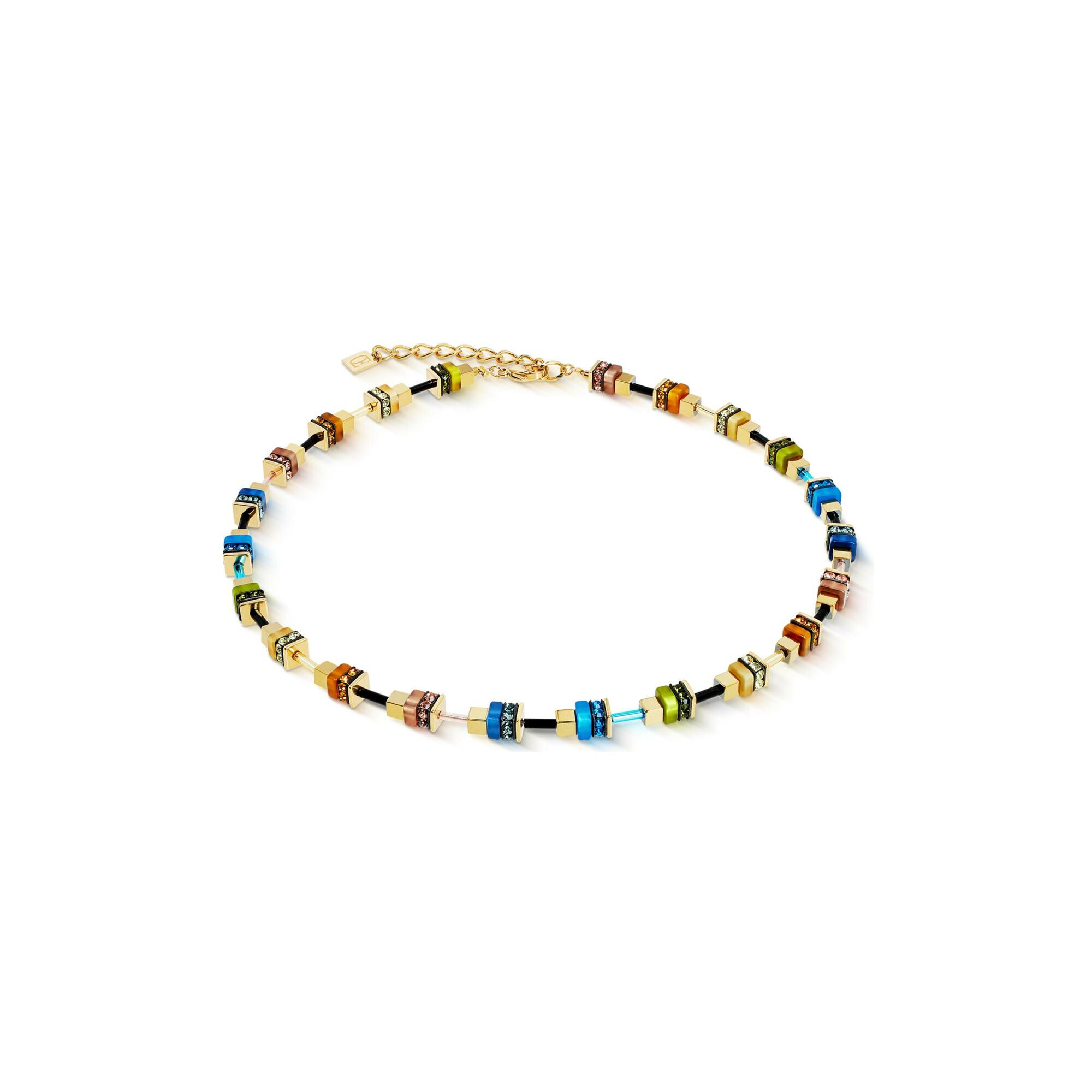 Collier Coeur de Lion Autumn Glow Cube en acier doré, strass, polaris et hématite