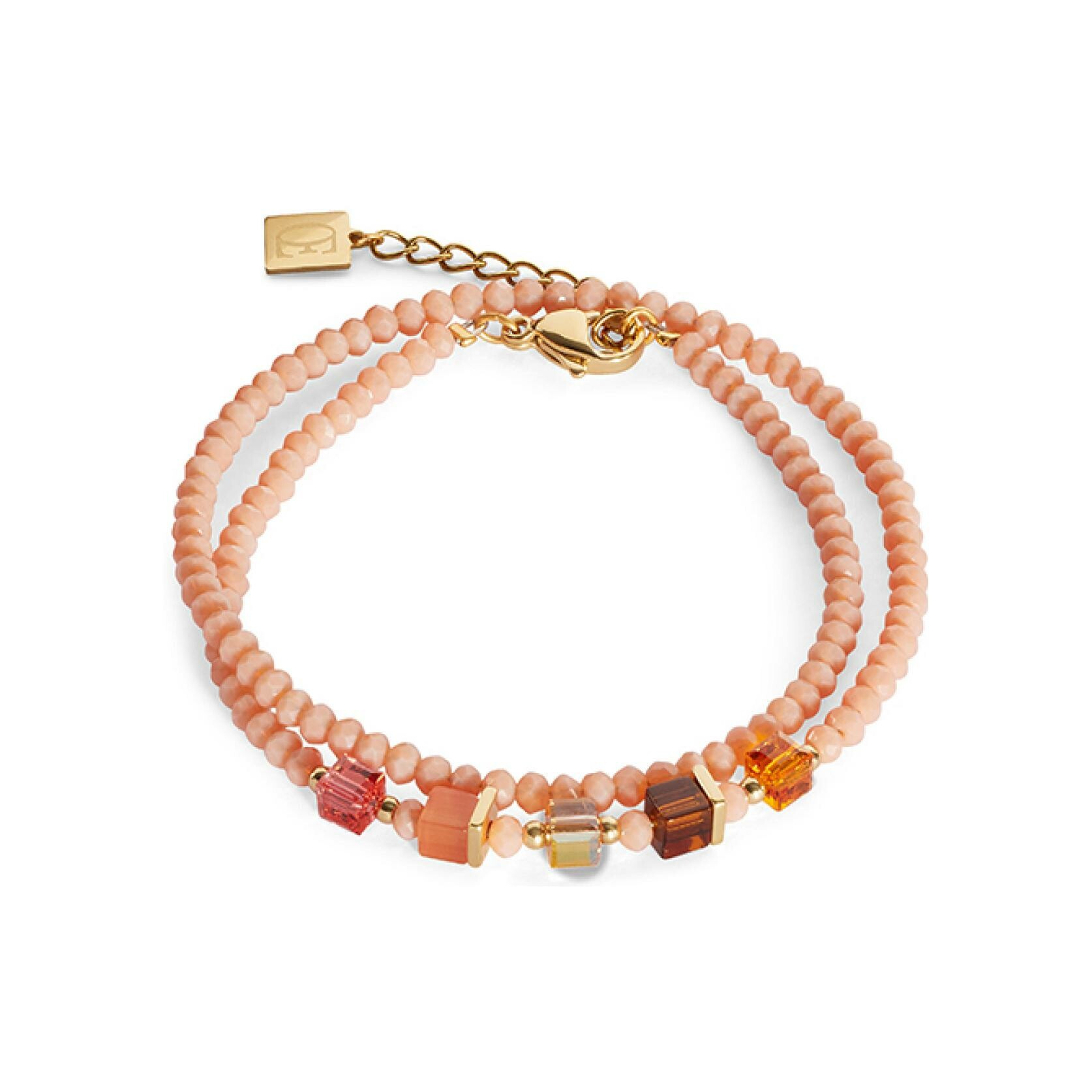 Bracelet Coeur de Lion Joyful Colours en acier doré, cristaux Swarovski, oeil de tigre et verre