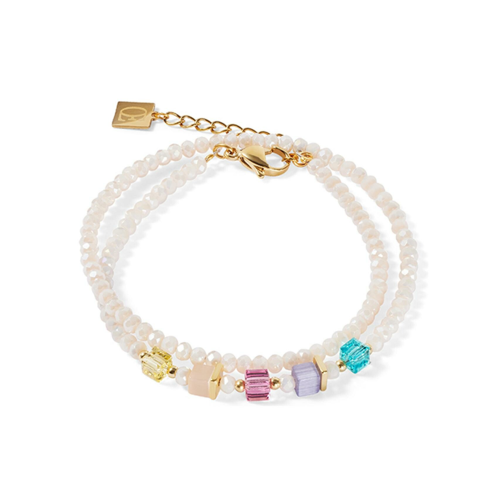 Bracelet Coeur de Lion Joyful Colours en acier doré, cristaux Swarovski, oeil de tigre et verre