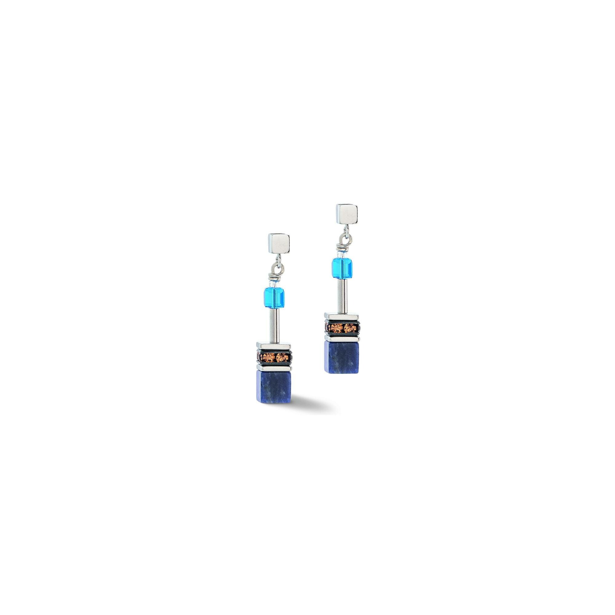 Boucles d'oreilles Coeur de Lion GeoCUBE Iconic Precious en acier, sodalite, cristaux Swarovski et strass