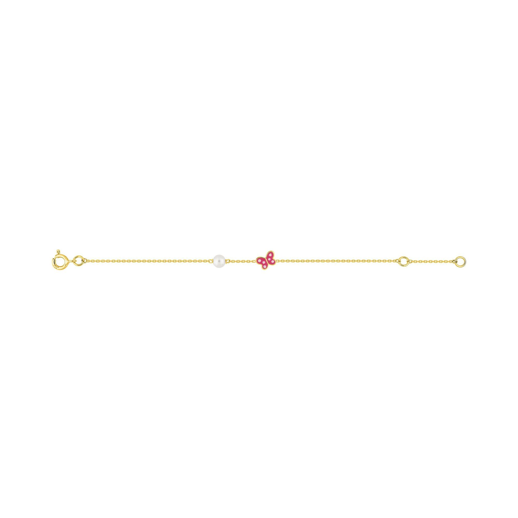 Bracelet bébé en or jaune et perle de culture, taille 14cm