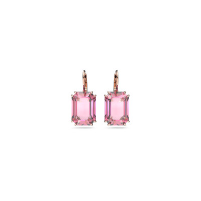 Boucles D'oreilles Pendantes Tres.Or - Cristaux Roses, Chaîne Articulée, Acier Cuivré - Neuf Avec étiquettes