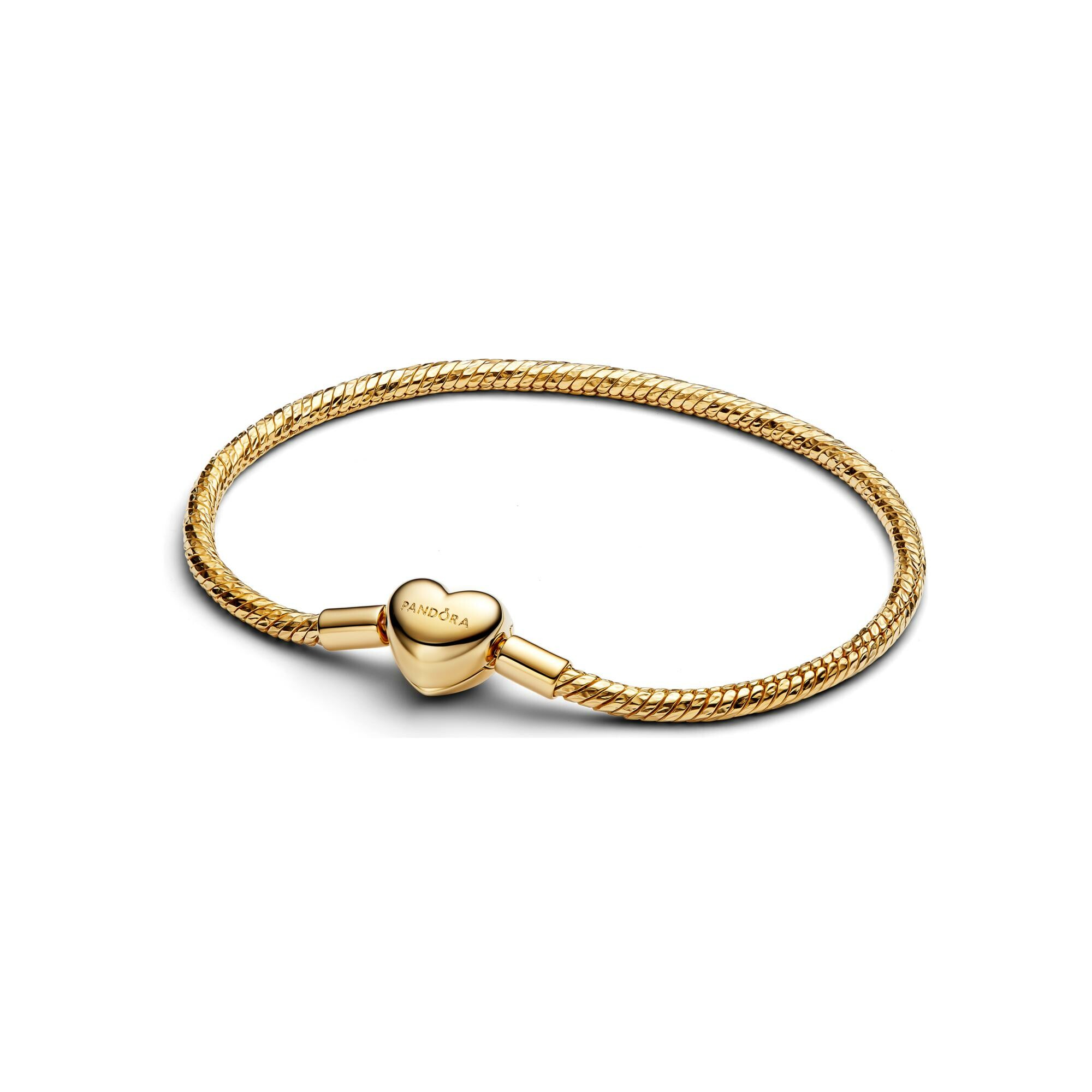 Bracelet Pandora Maille Serpent Facetté Fermoir Cœur en métal doré, 18 cm