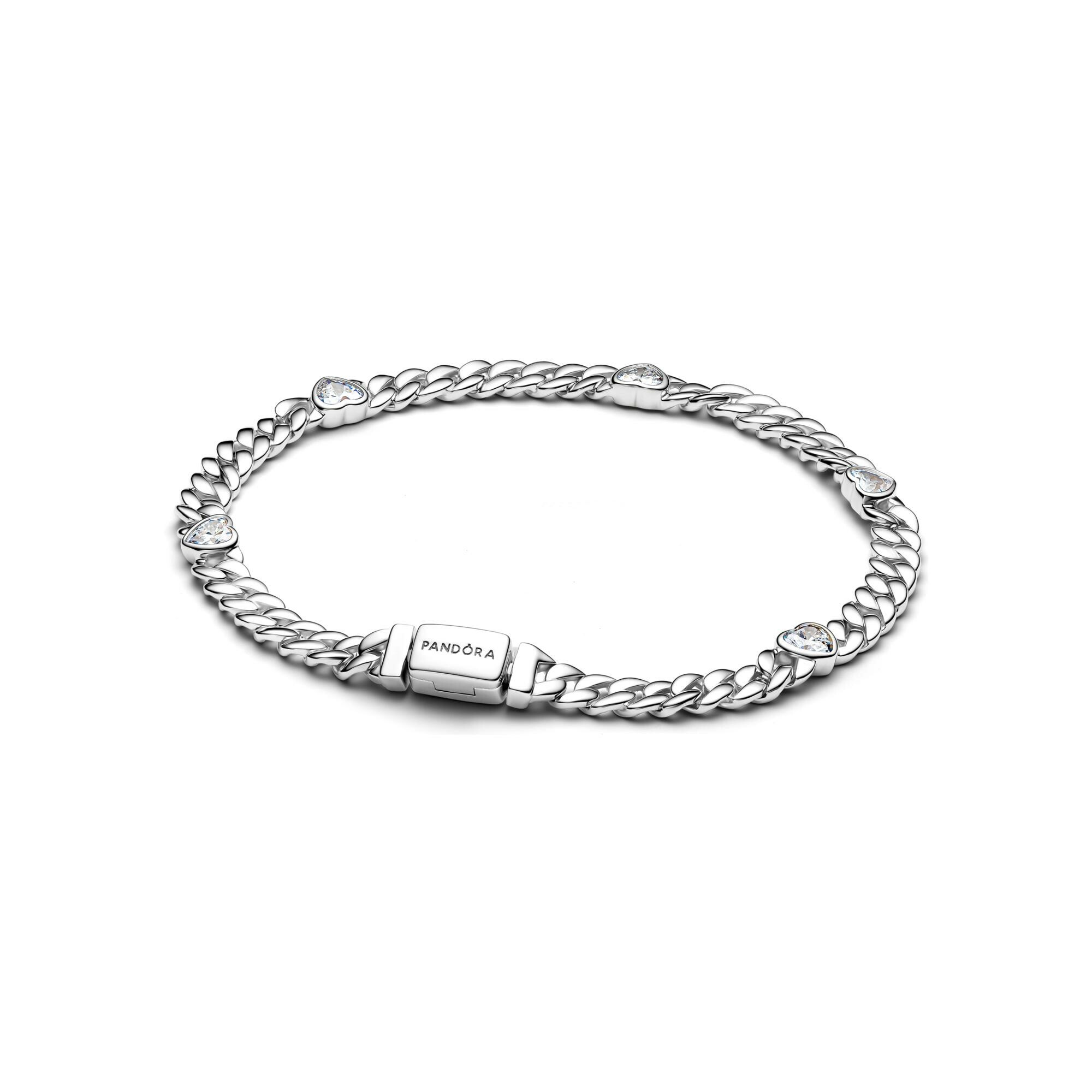 Bracelet Pandora Maille Cubaine Cœur en argent et oxydes de zirconium, 18 cm