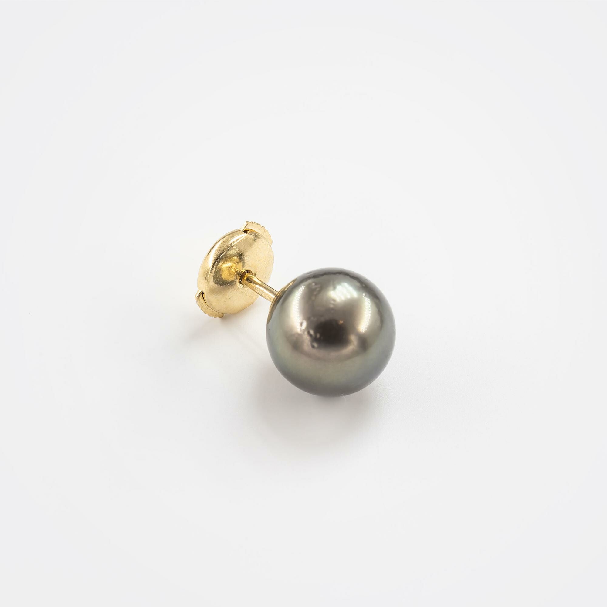 Puces d'oreilles or jaune & perles Tahiti vue 4