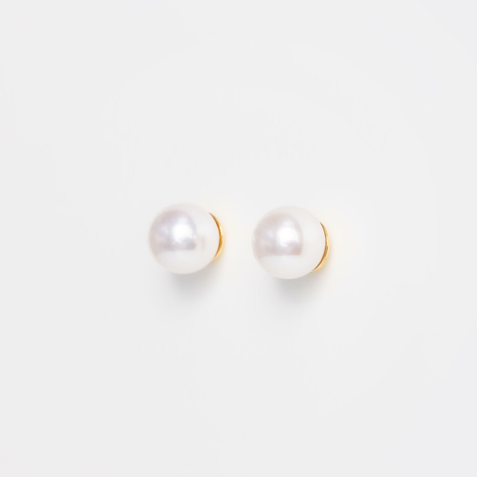 Puces d'oreilles or jaune & perles Akoya  vue 3