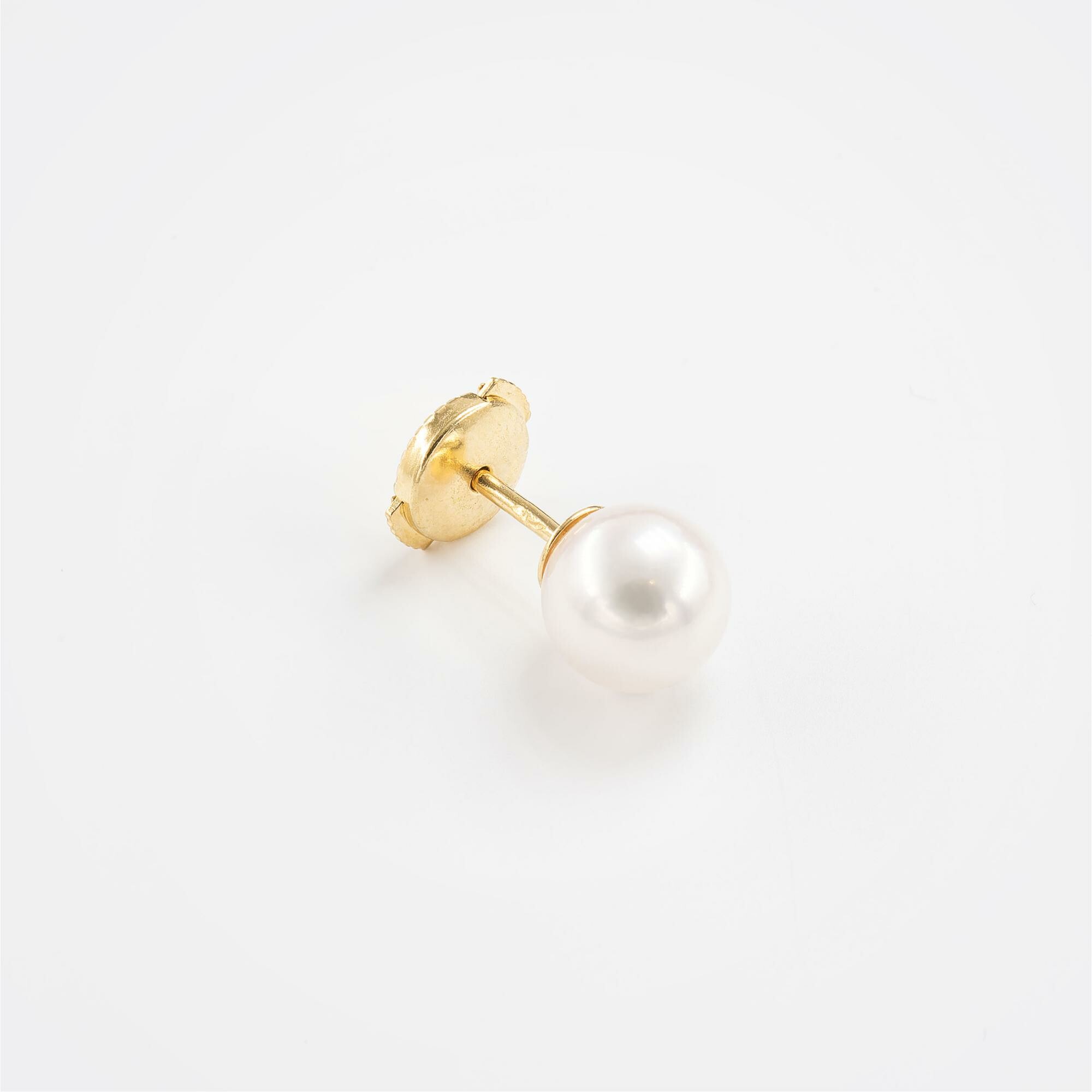 Puces d'oreilles or jaune & perles Akoya  vue 4