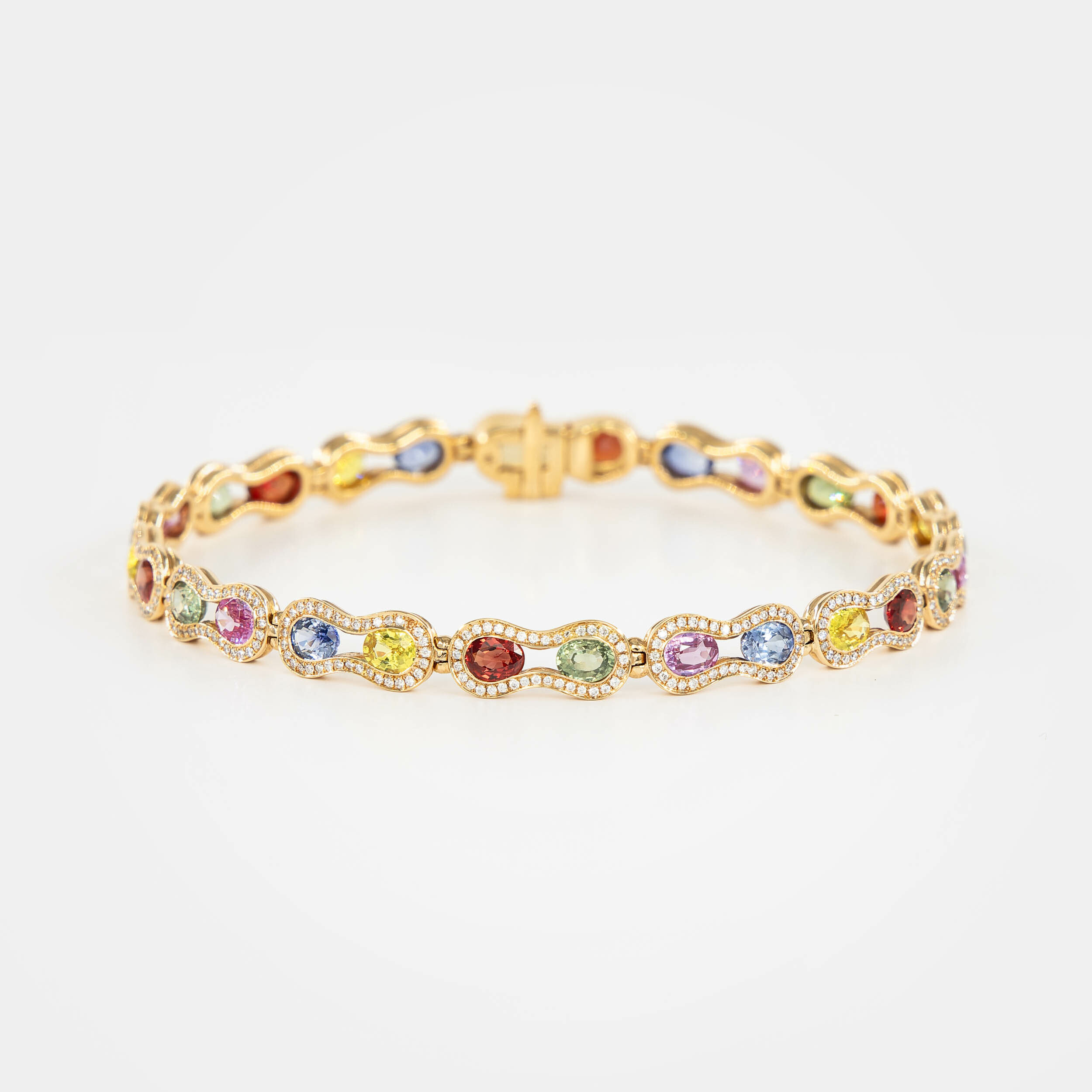 Bracelet Arlequin or rose & saphirs multicolores  vue 1