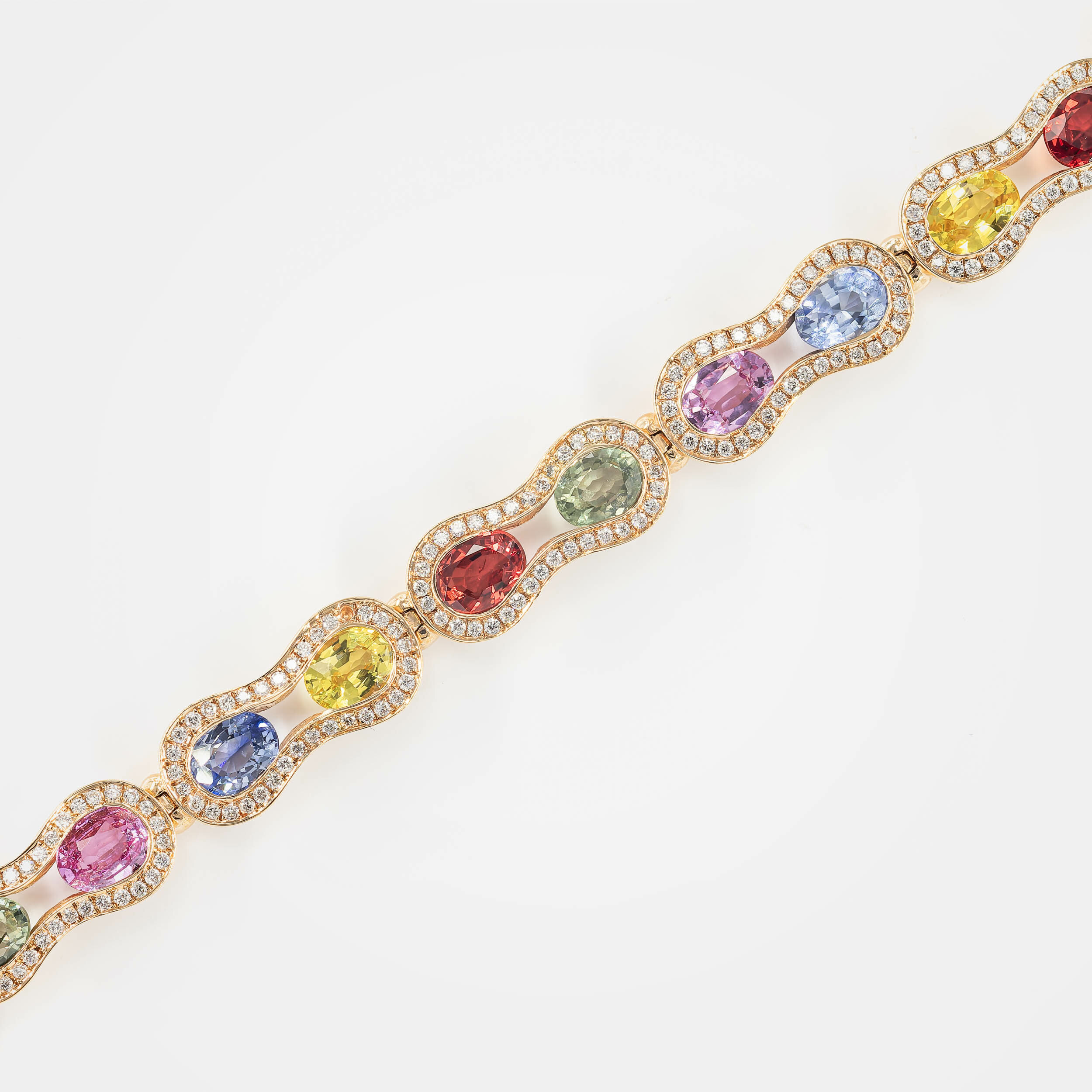 Bracelet Arlequin or rose & saphirs multicolores  vue 3