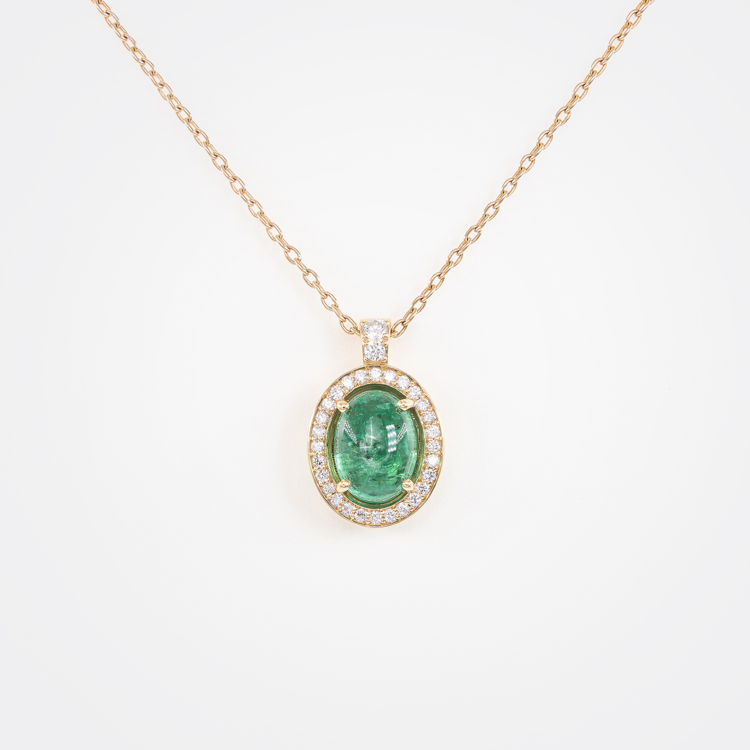 Collier Aura or rose, émeraude & diamants vue 1