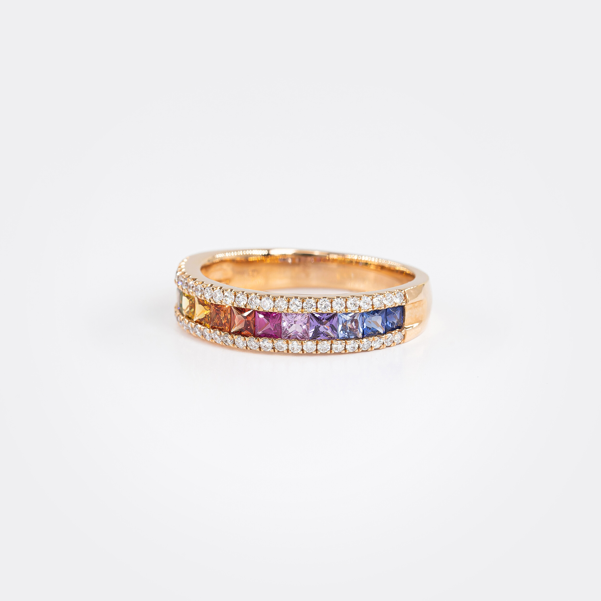 Alliance Rainbow or rose & saphirs multicolores vue 3