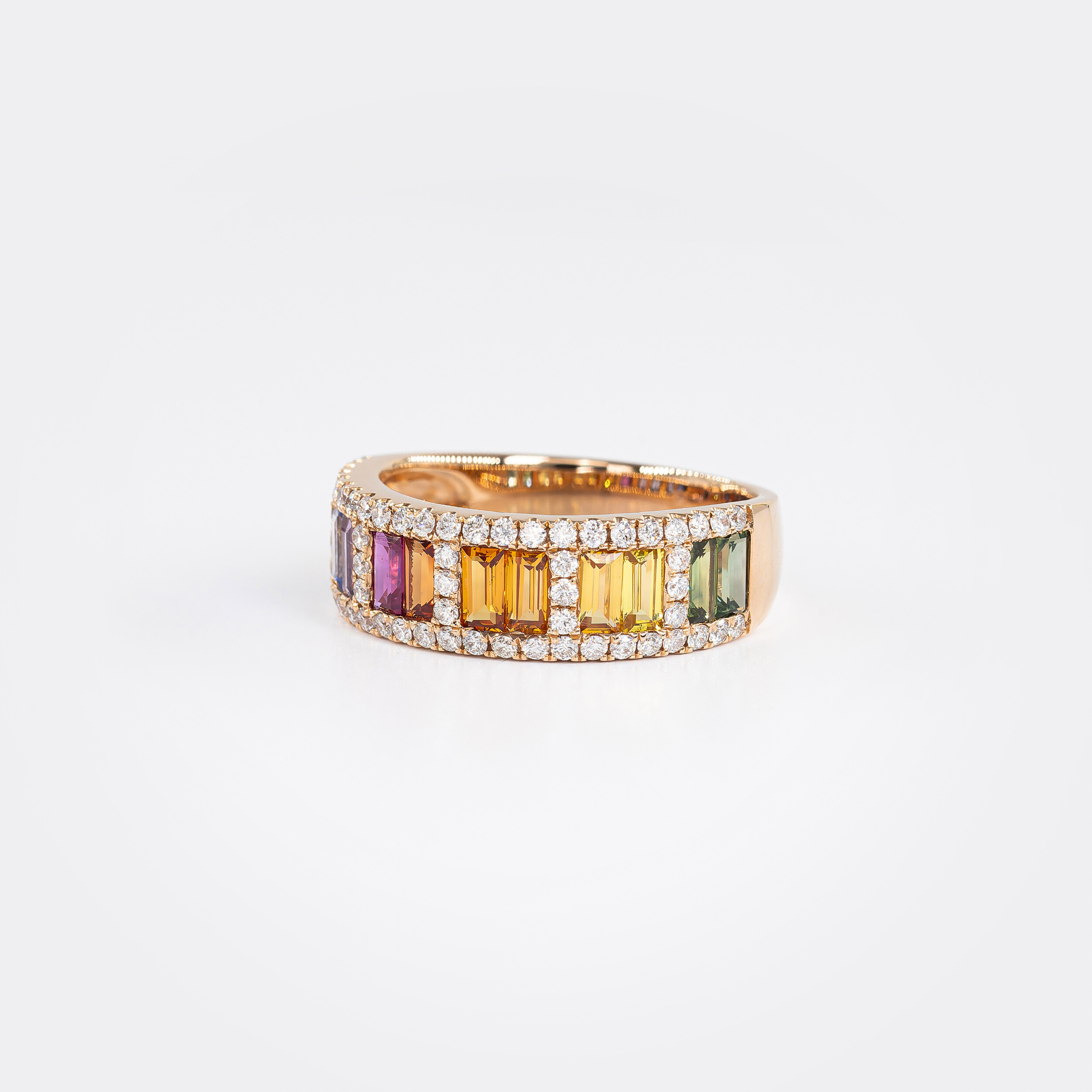 Alliance Rainbow or rose & saphirs multicolores vue 3
