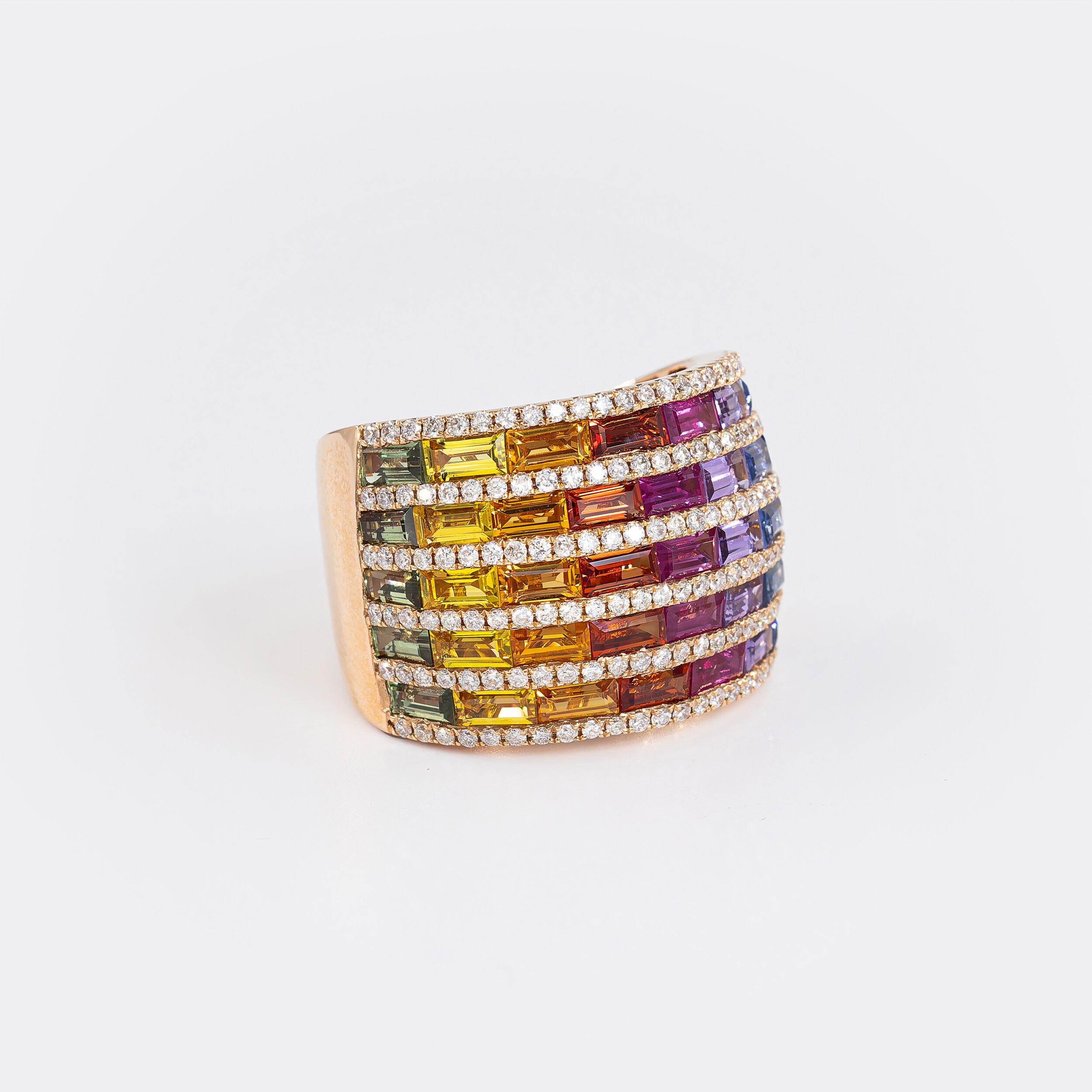 Jonc Rainbow or rose & saphirs multicolores vue 2