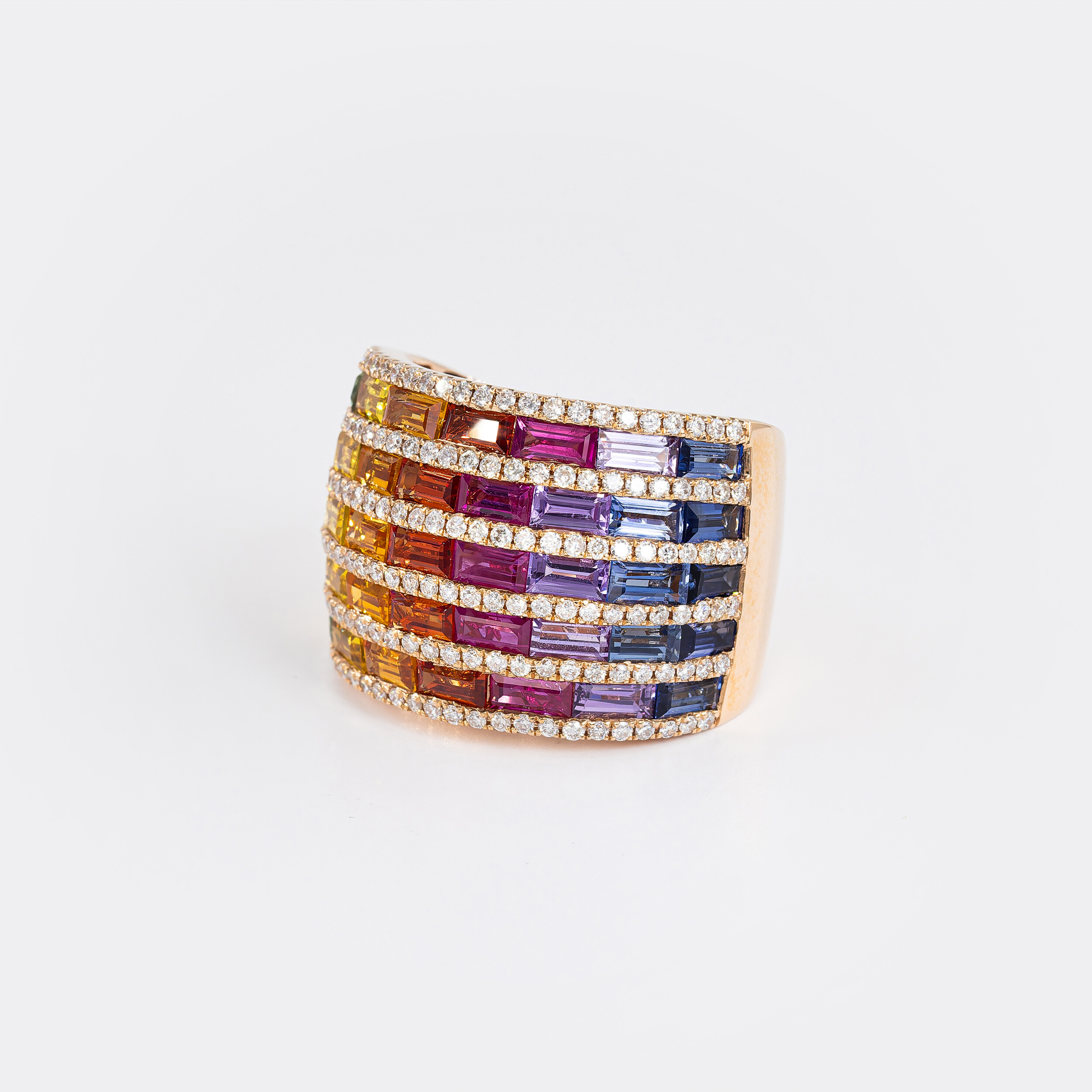 Jonc Rainbow or rose & saphirs multicolores vue 3