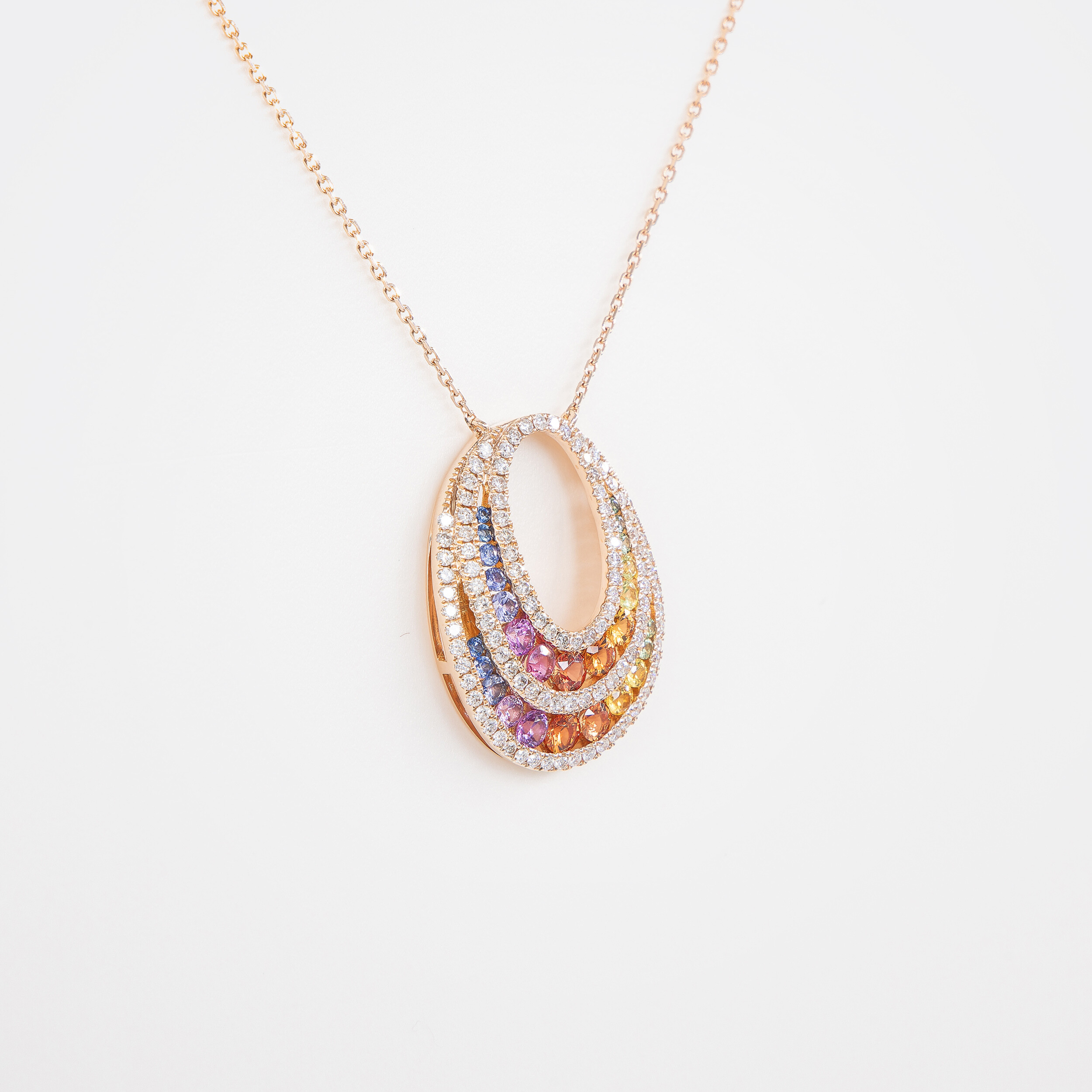Collier Rainbow or rose & saphirs multicolores vue 2