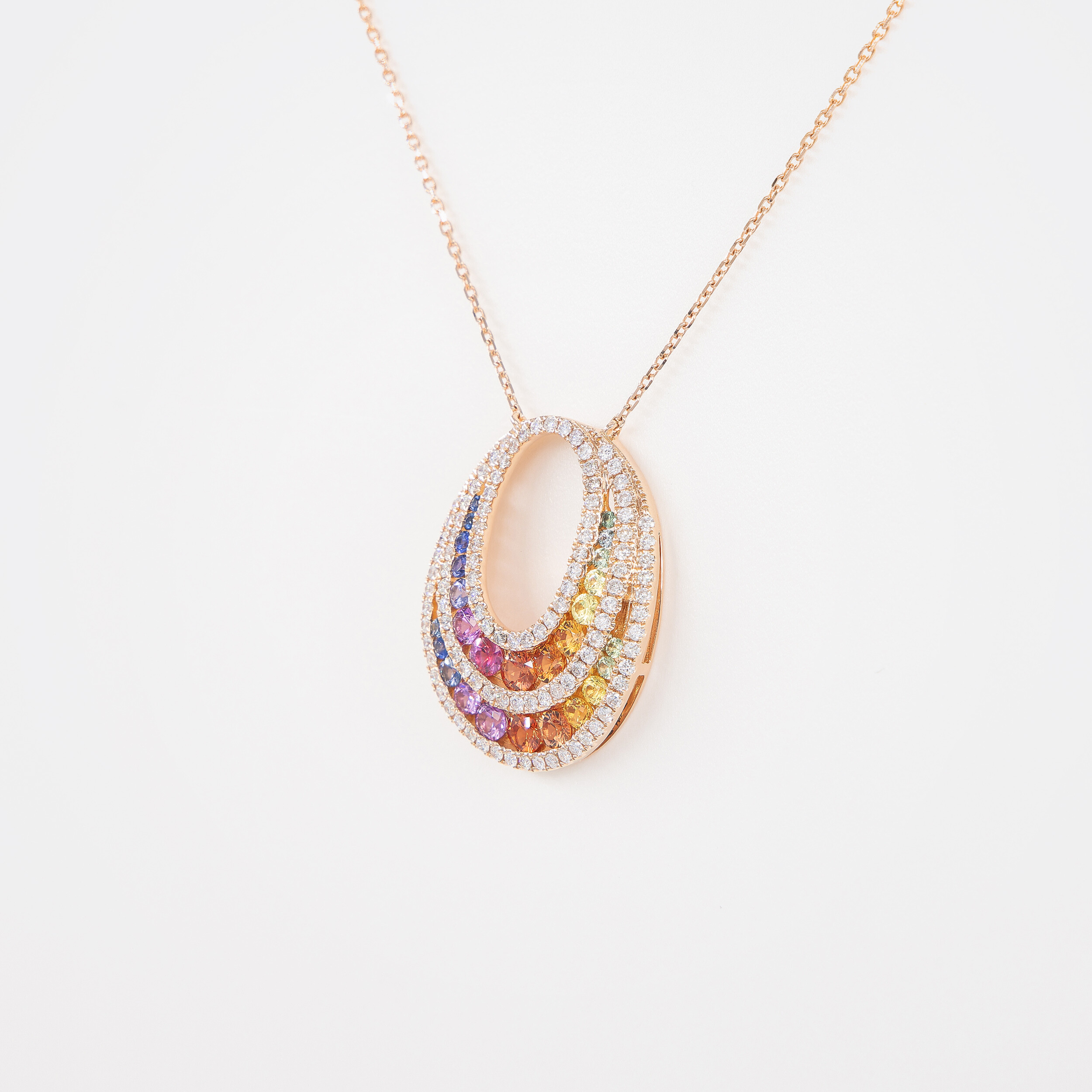 Collier Rainbow or rose & saphirs multicolores vue 3