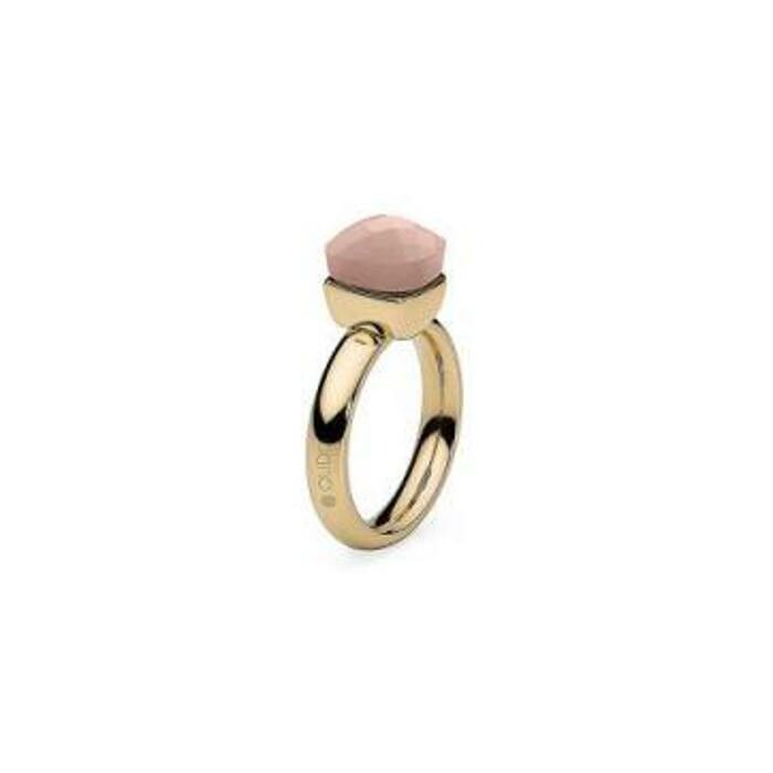 Bague QUDO Firenze en métal doré et pierre de couleur vintage rose, taille 56