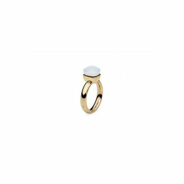 Bague QUDO Firenze en métal doré et pierre de couleur white delite, taille 60