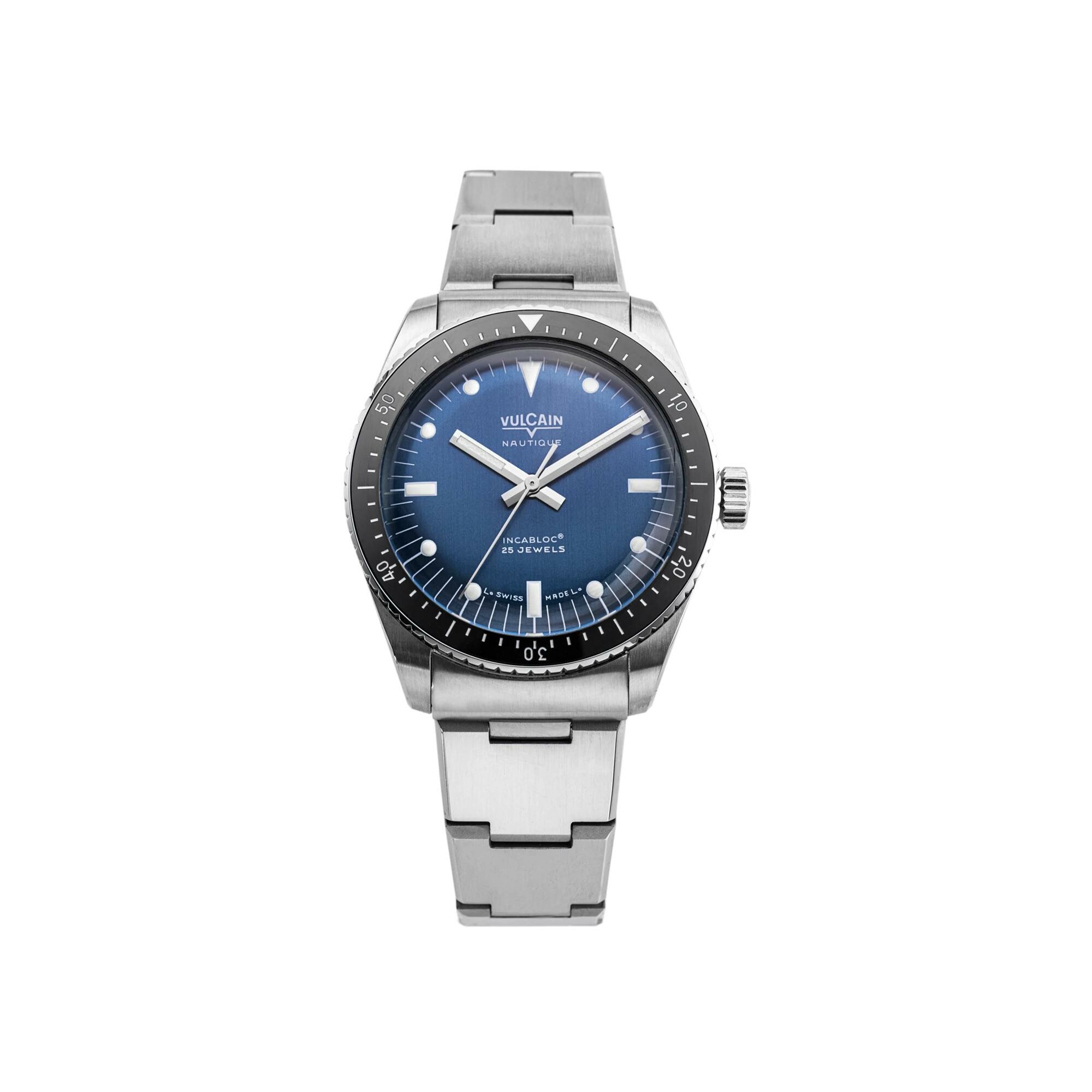 Montre Vulcain Skindiver Nautique Blue - White Lum 38.3mm bracelet acier