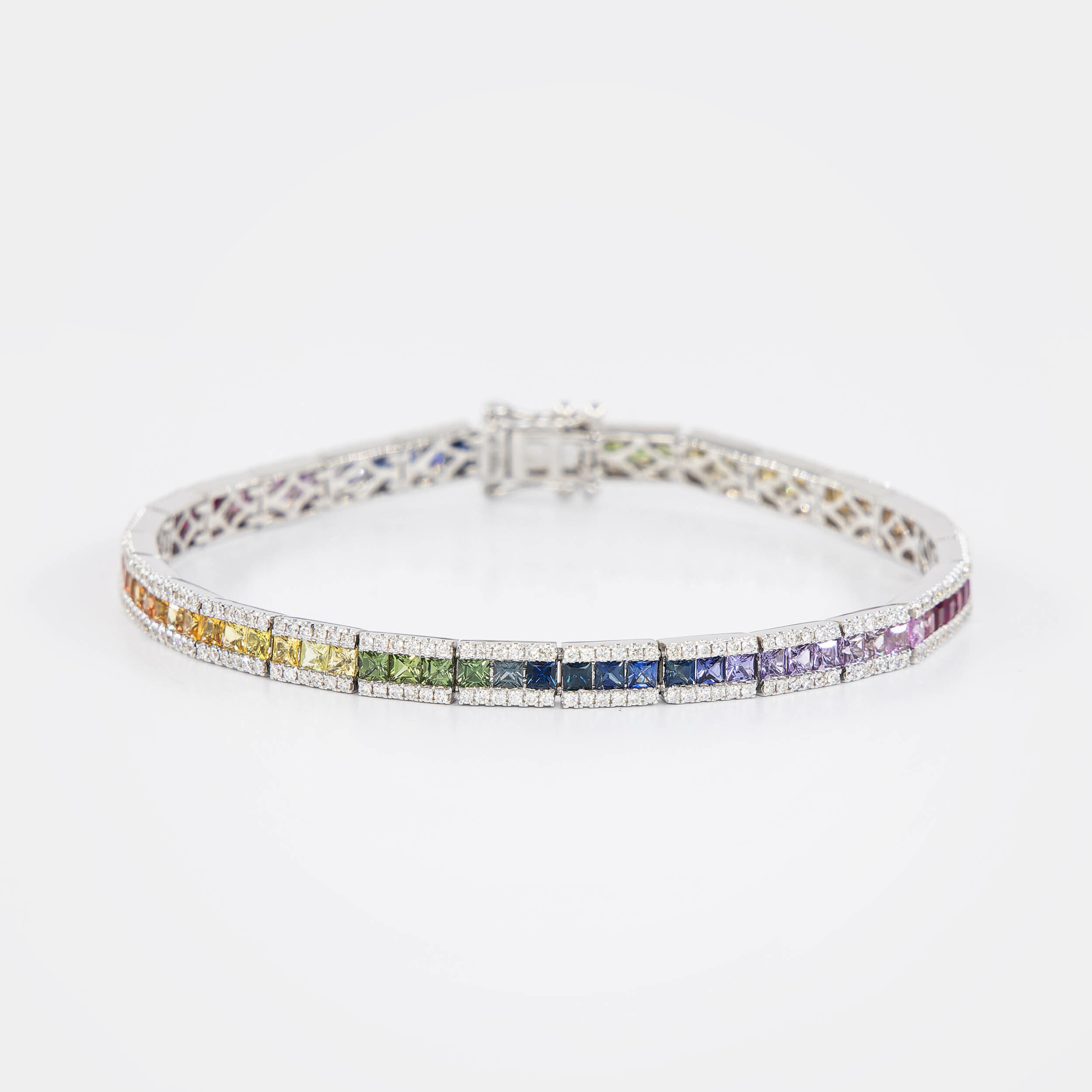 Bracelet Rainbow or blanc & saphirs multicolores vue 1