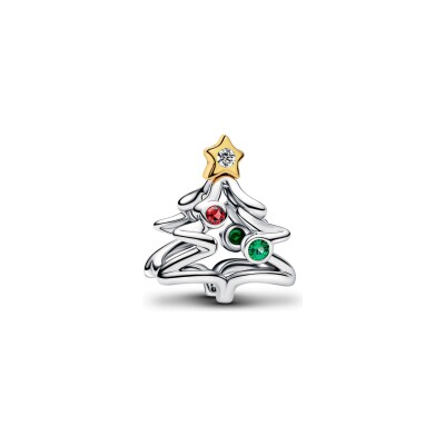 Charm Pandora Sapin de Noël en argent, métal doré et oxydes de zirconium vue 1
