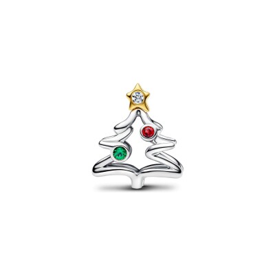 Charm Pandora Sapin de Noël en argent, métal doré et oxydes de zirconium vue 2