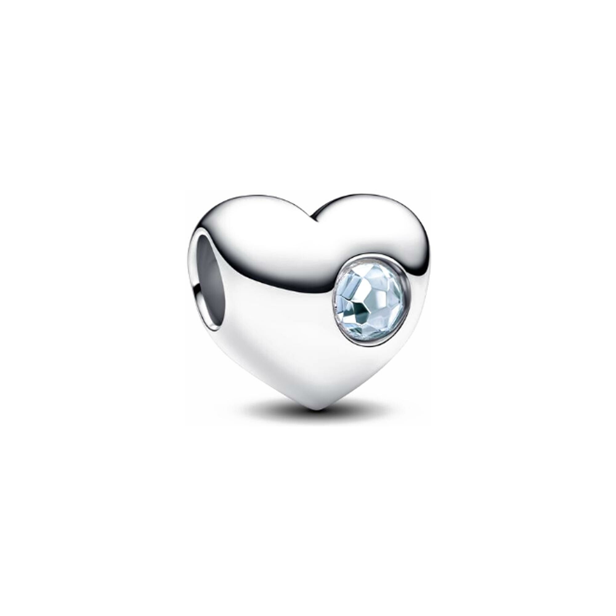 Charm Pandora Cœur Pierre Bleu Azur Mer Gravable en argent vue 1