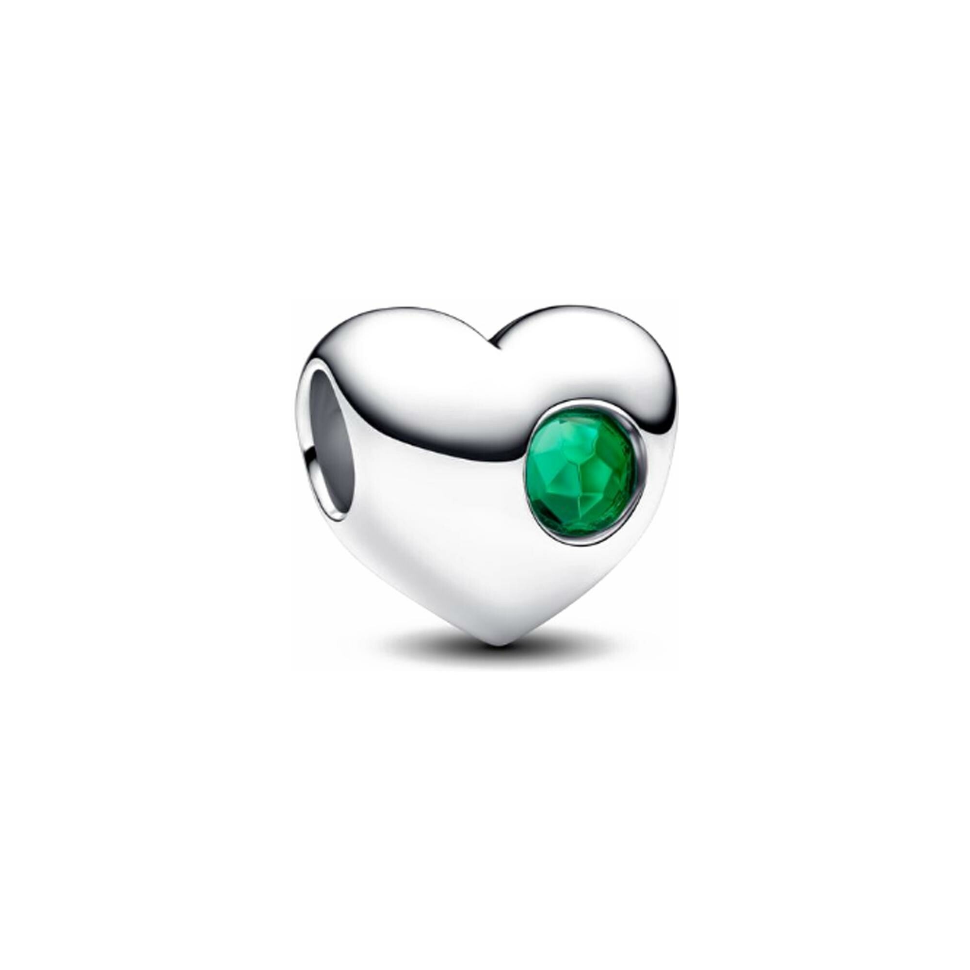 Charm Pandora Cœur Pierre Verte Gravable en argent vue 1