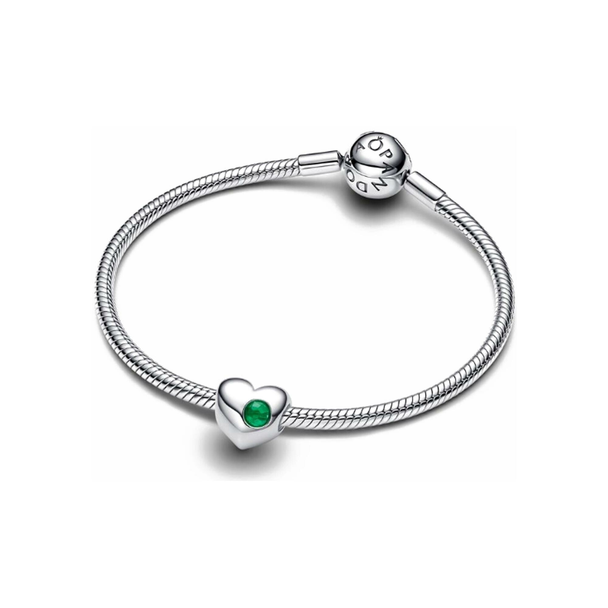 Charm Pandora Cœur Pierre Verte Gravable en argent vue 2