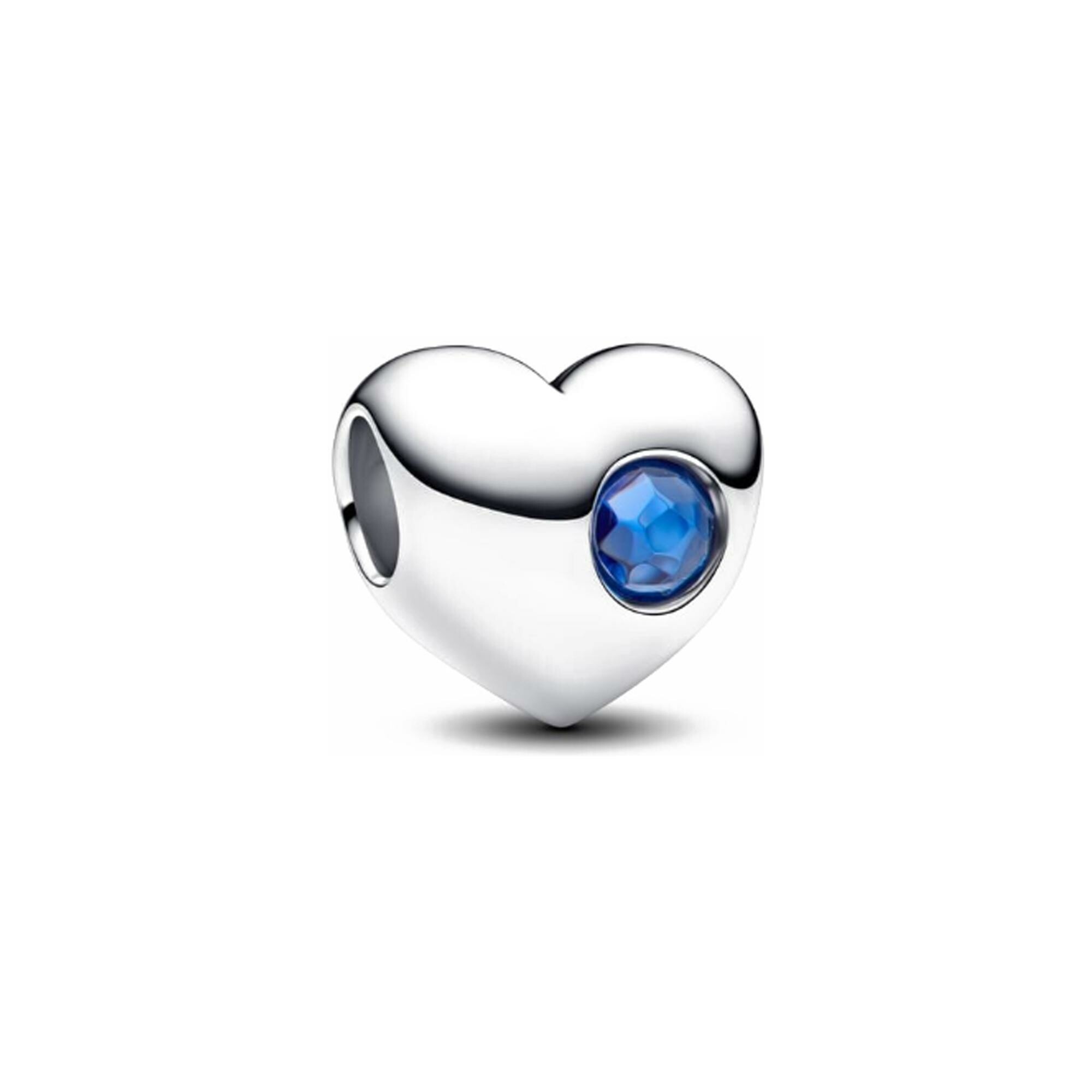 Charm Pandora Cœur Pierre Bleue Gravable en argent vue 1