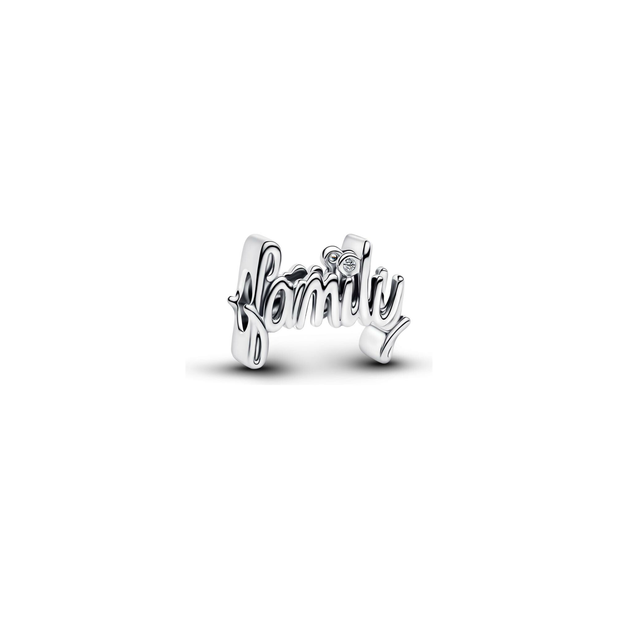 Charm Pandora Family en Lettres Cursives en argent et oxydes de zirconium vue 1