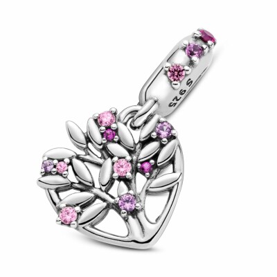 Charm Pandora People pendant arbre de vie cœur rose en argent et oxyde de zirconium, saphir de synthèse, rubis de synthèse vue 2