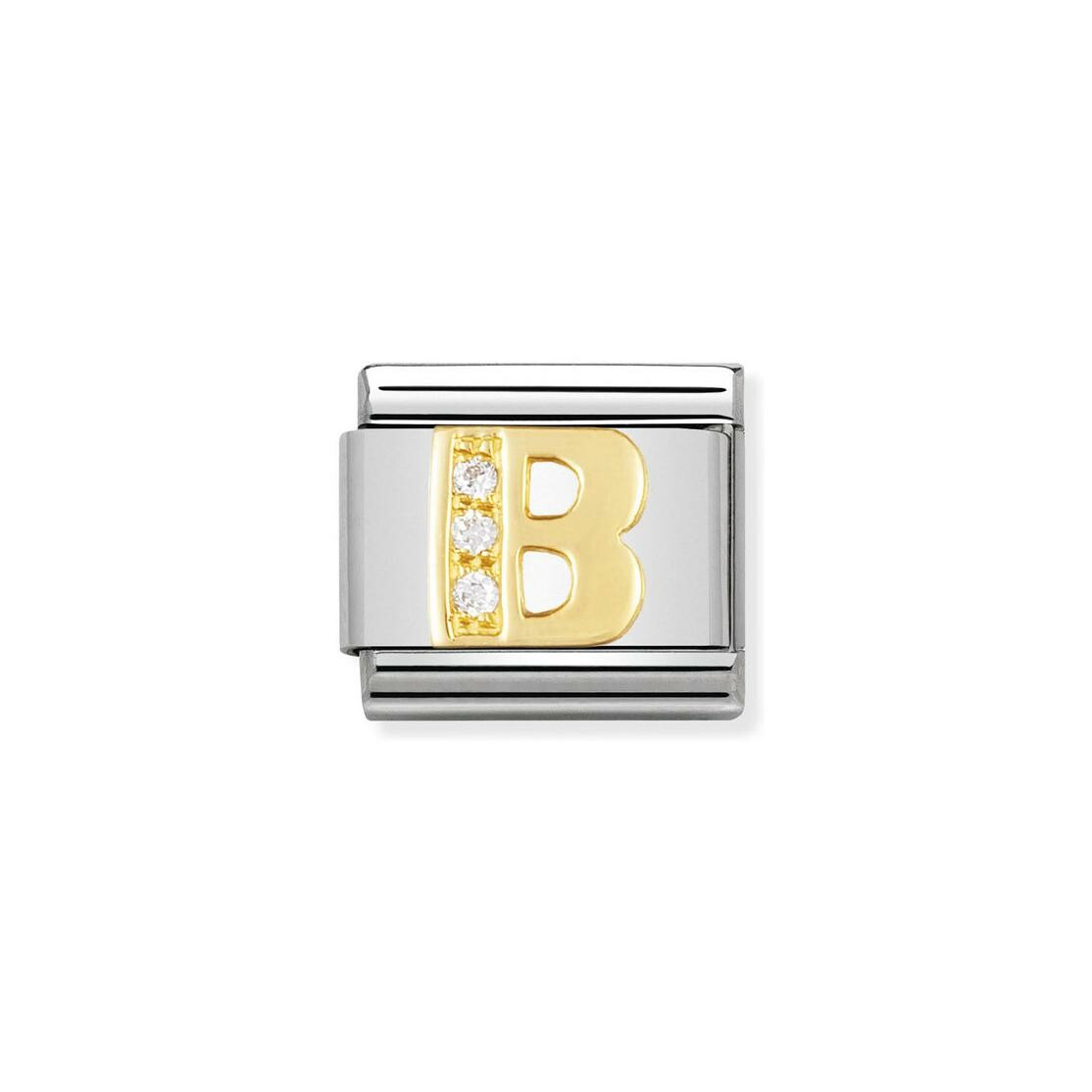 Charms Nomination Italy Composable Lettres en acier, or jaune et zircon, B
