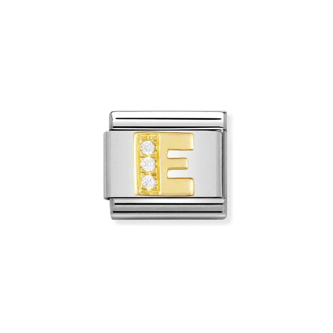 Charms Nomination Italy Composable Lettres en acier, or jaune et zircon, E