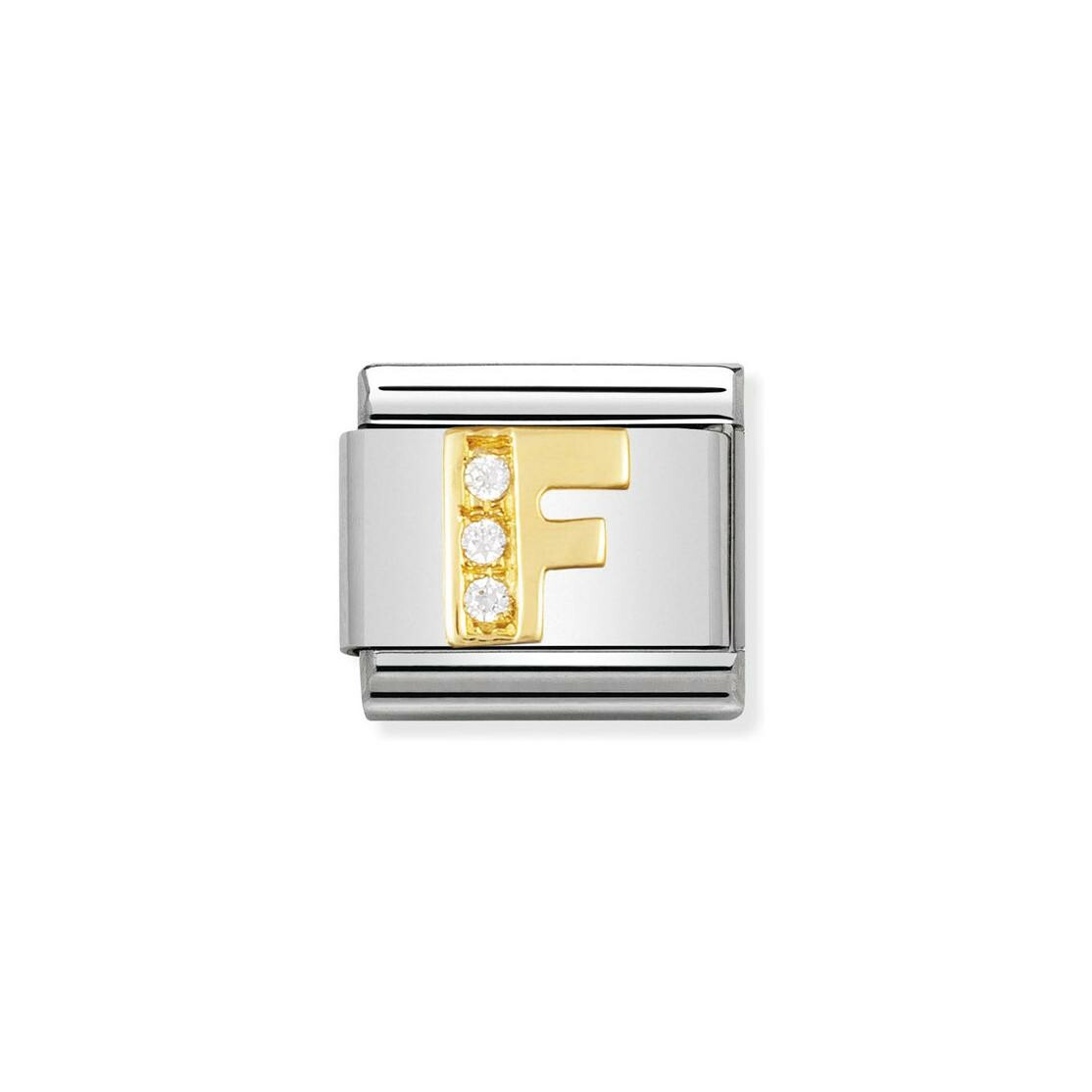 Charms Nomination Italy Composable Lettres en acier, or jaune et zircon, F