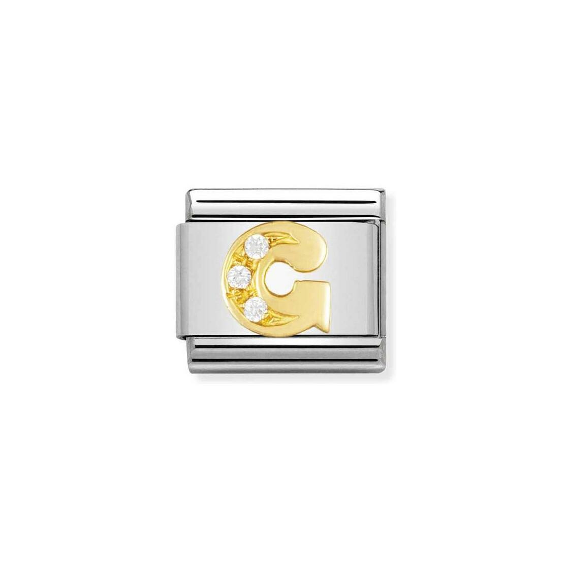 Charms Nomination Italy Composable Lettres en acier, or jaune et zircon, G